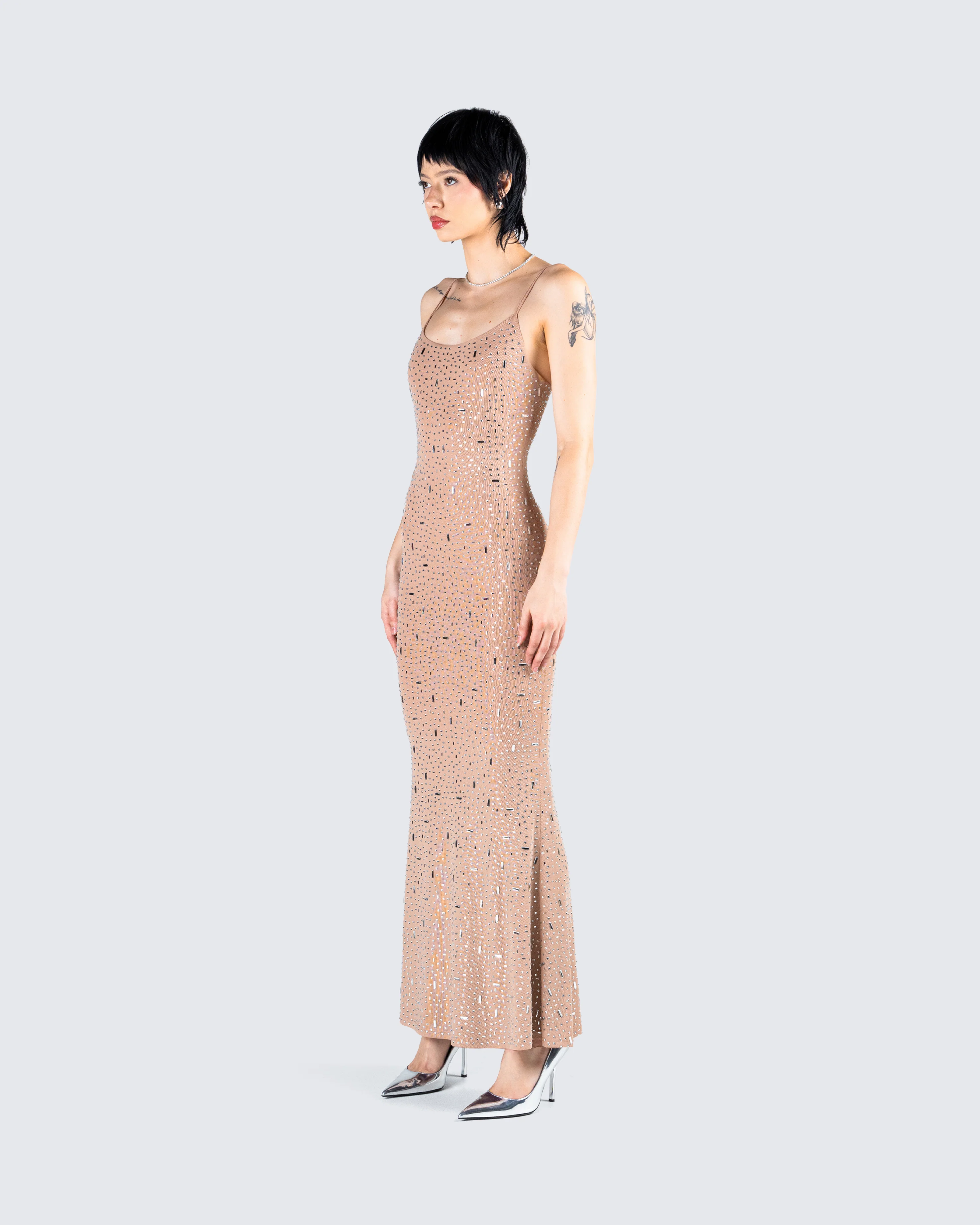 Lan Nude Rhinestone Maxi Dress - Image 5