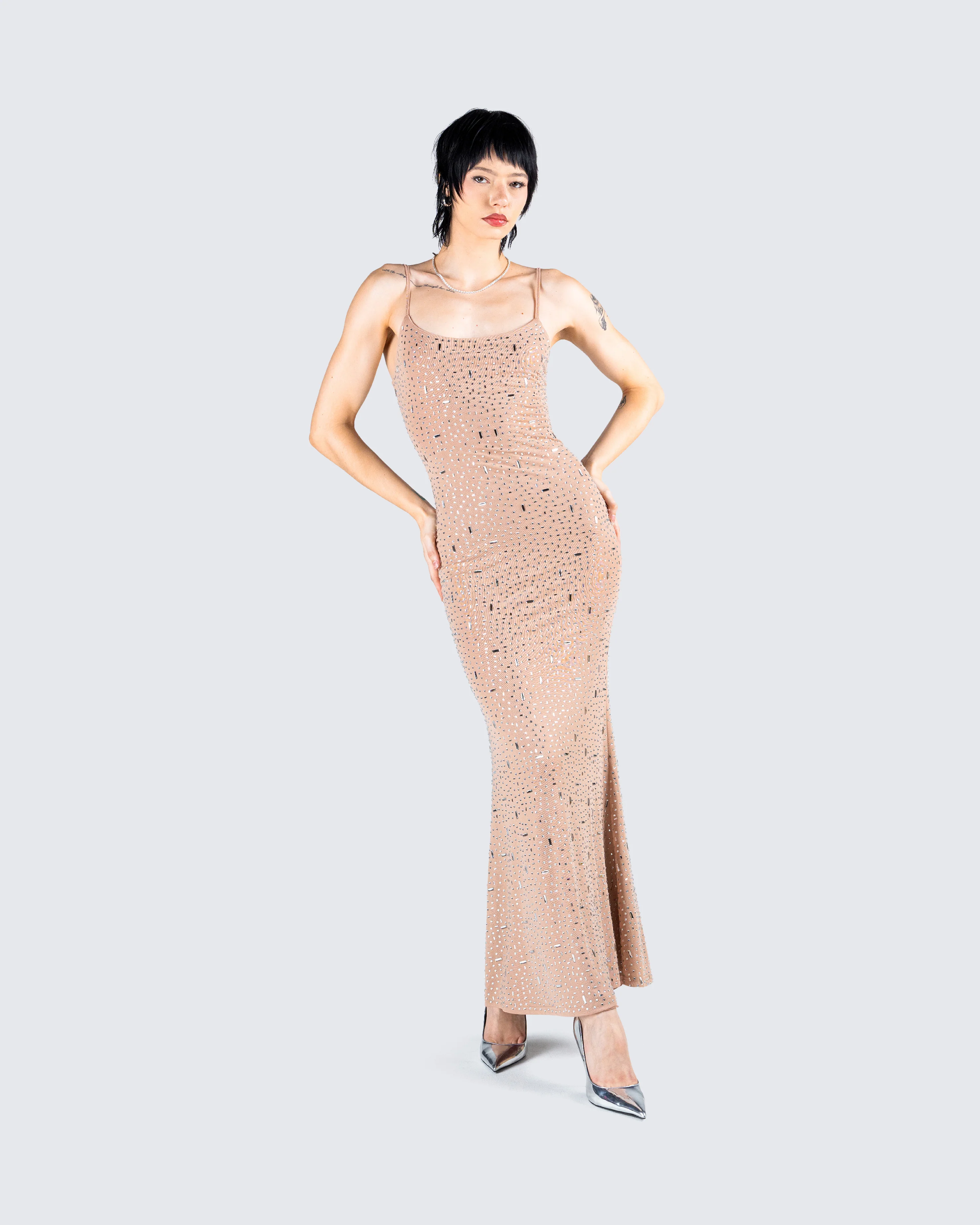 Lan Nude Rhinestone Maxi Dress - Image 8