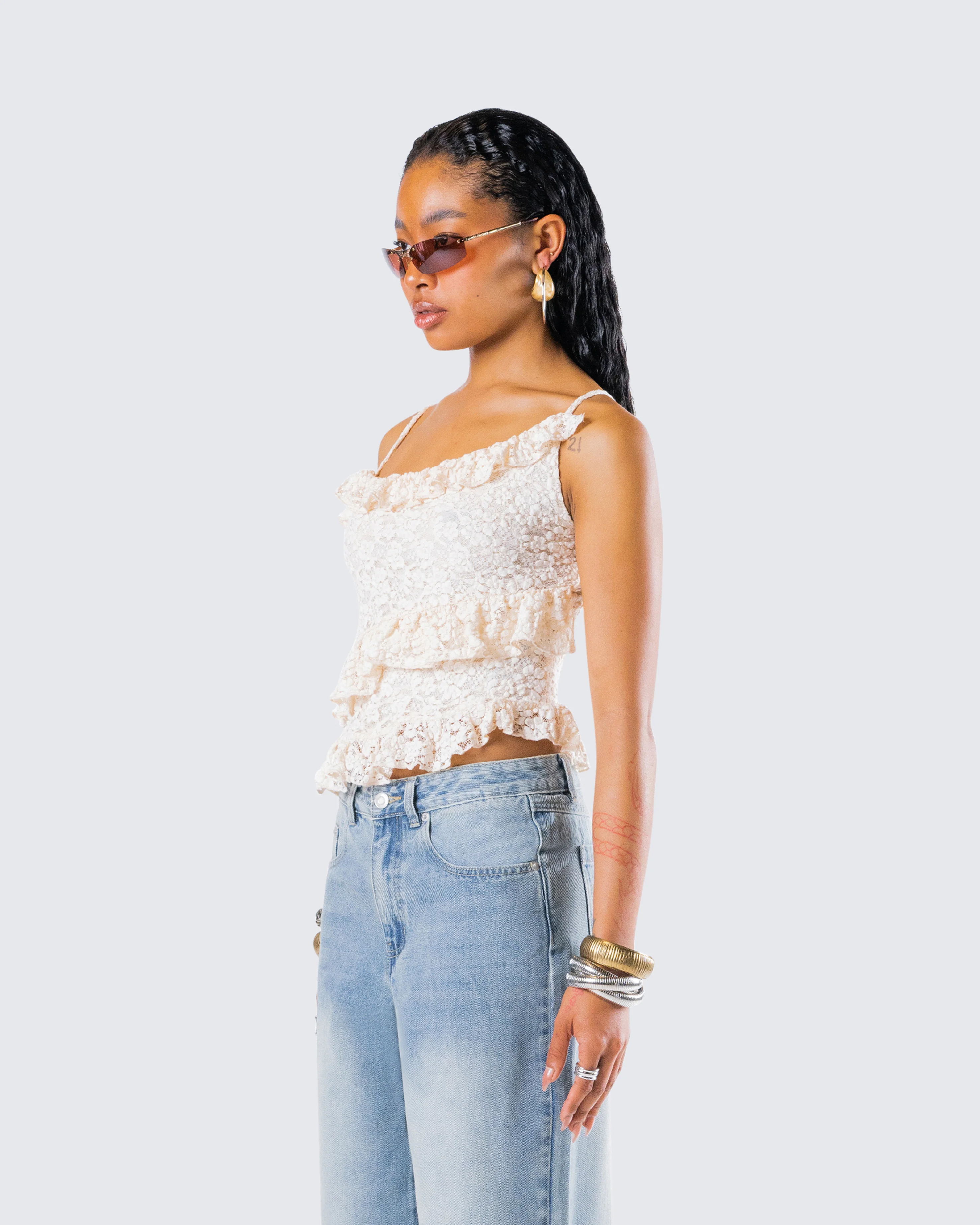 Lari Ivory Asymmetrical Ruffle Top - Image 5
