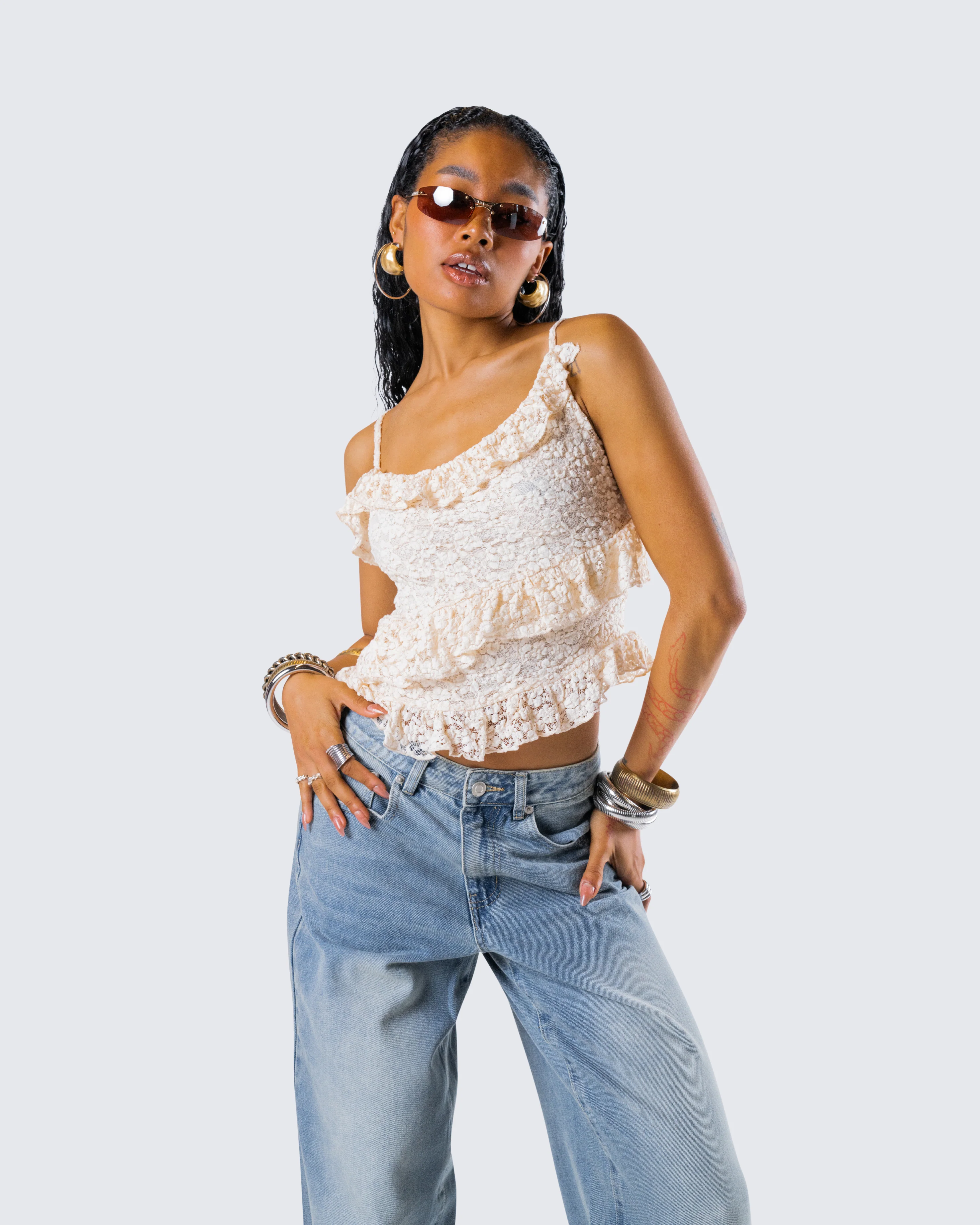 Lari Ivory Asymmetrical Ruffle Top - Image 8