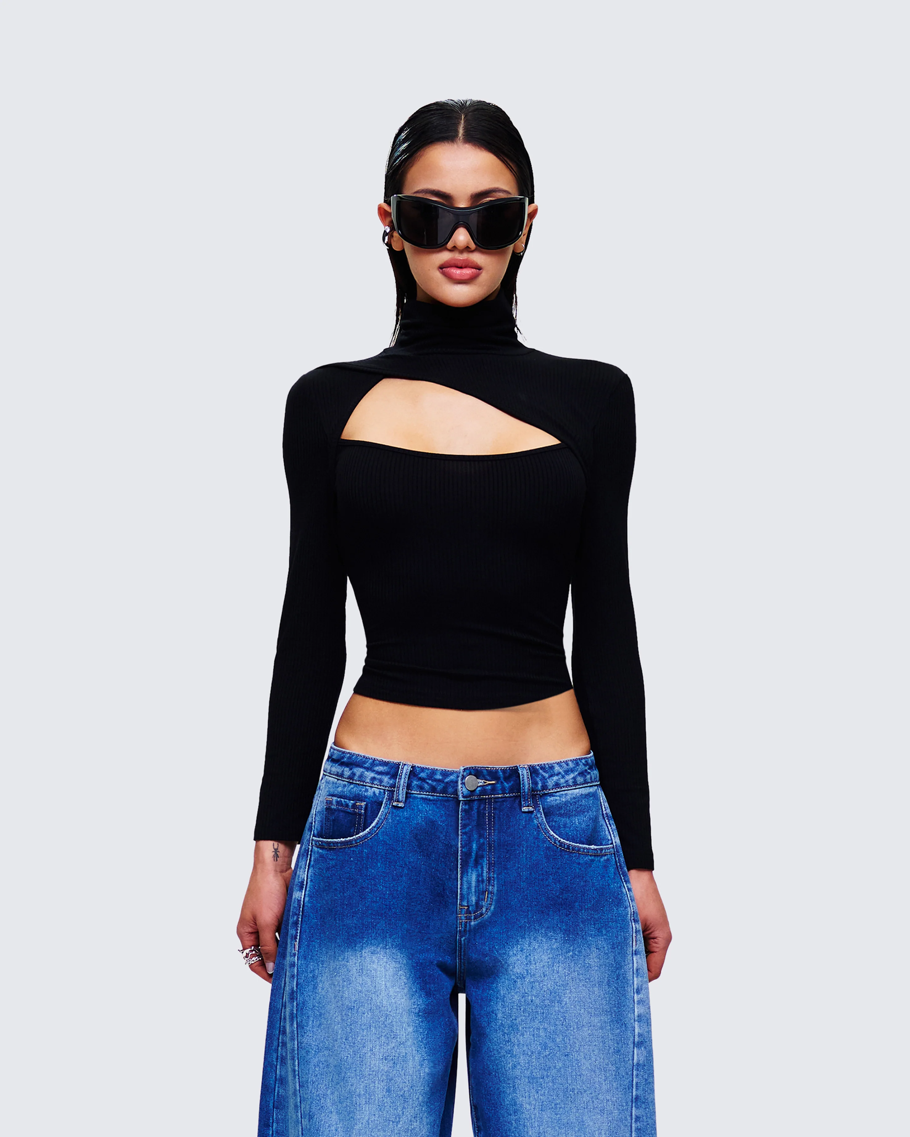 Laurie Black Asymmetrical Rib Top - Image 4