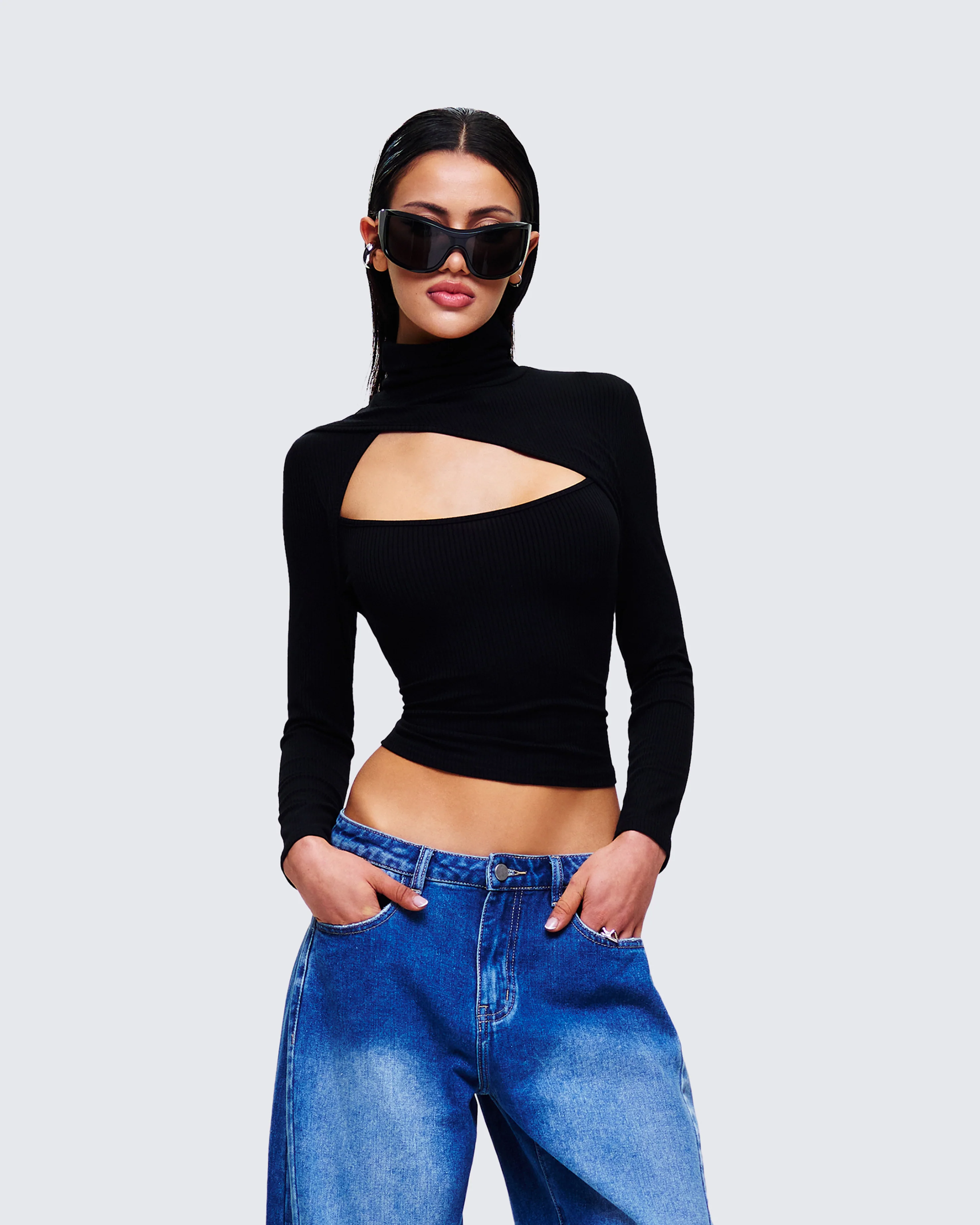 Laurie Black Asymmetrical Rib Top - Image 5
