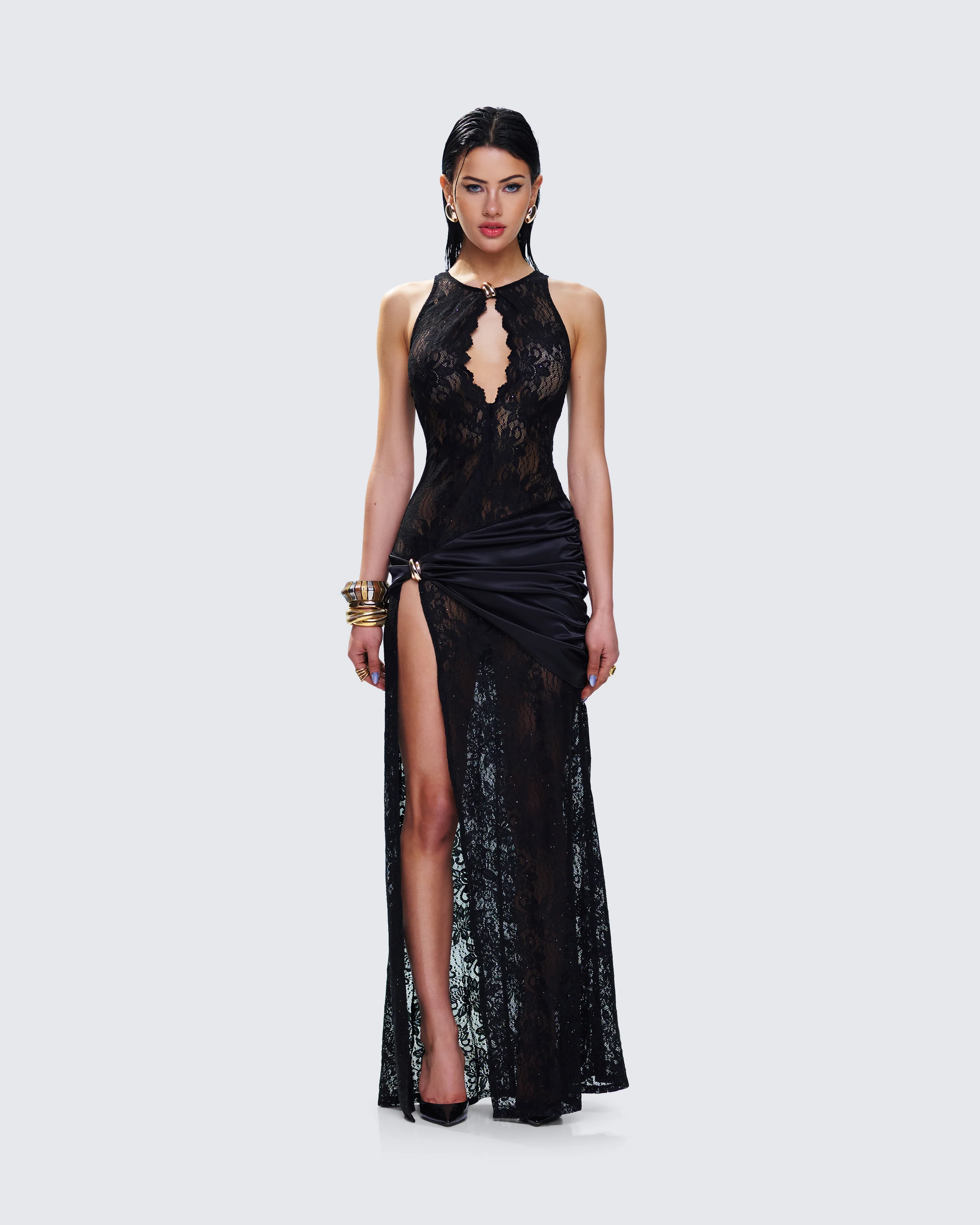 Lavinia Black Lace Cut Out Maxi Dress - Image 4