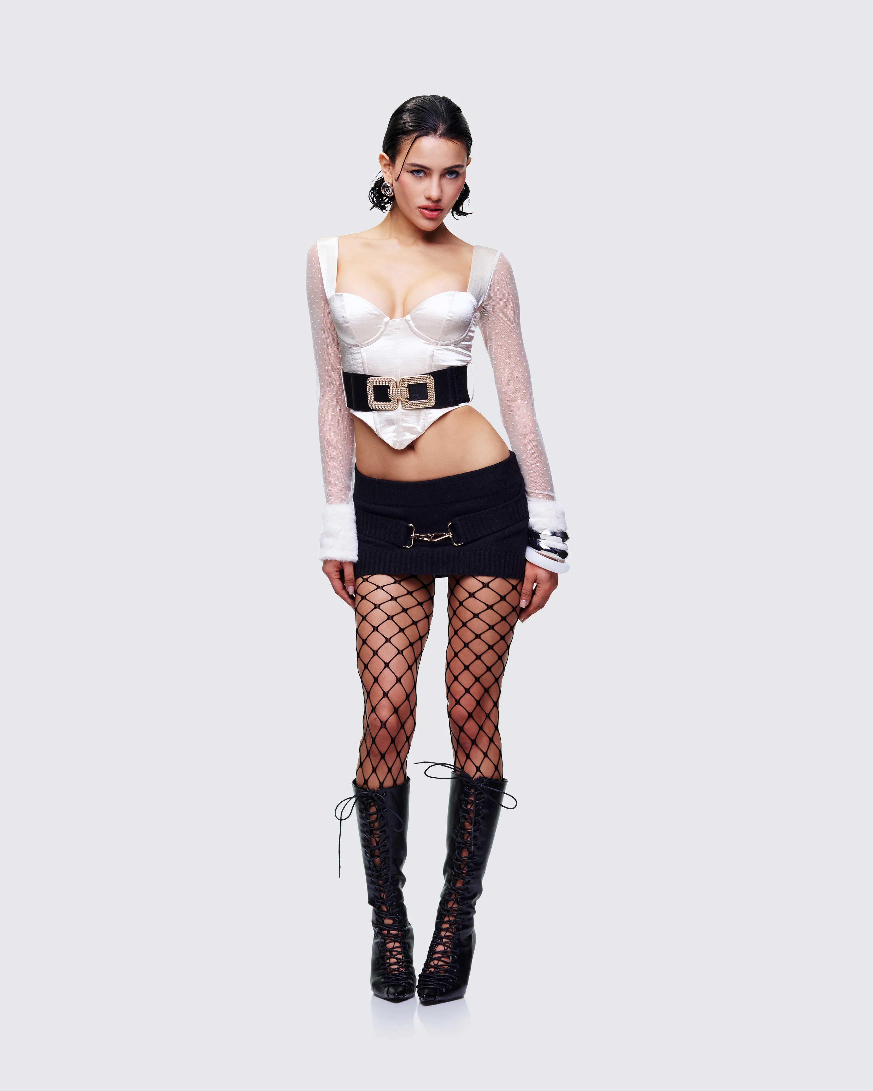 Layla Black Knit Trim Belt Mini Skirt - Image 5