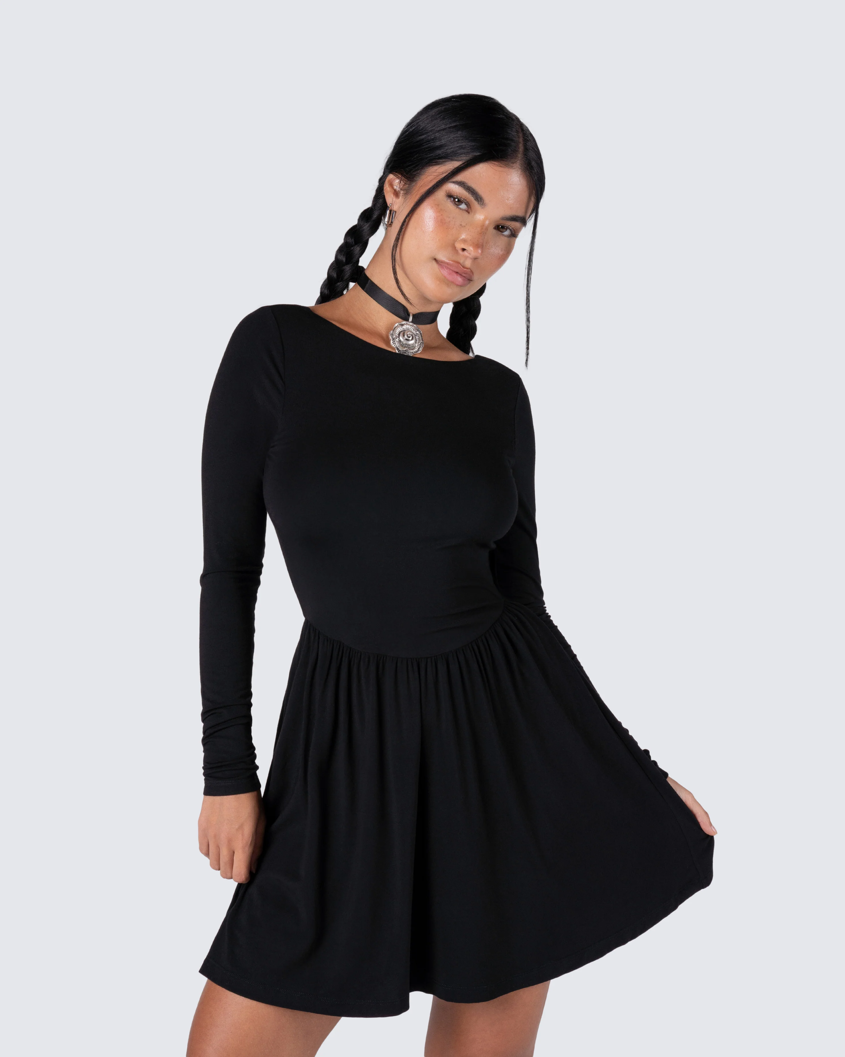 Leen Black Low Back Mini Dress - Image 9