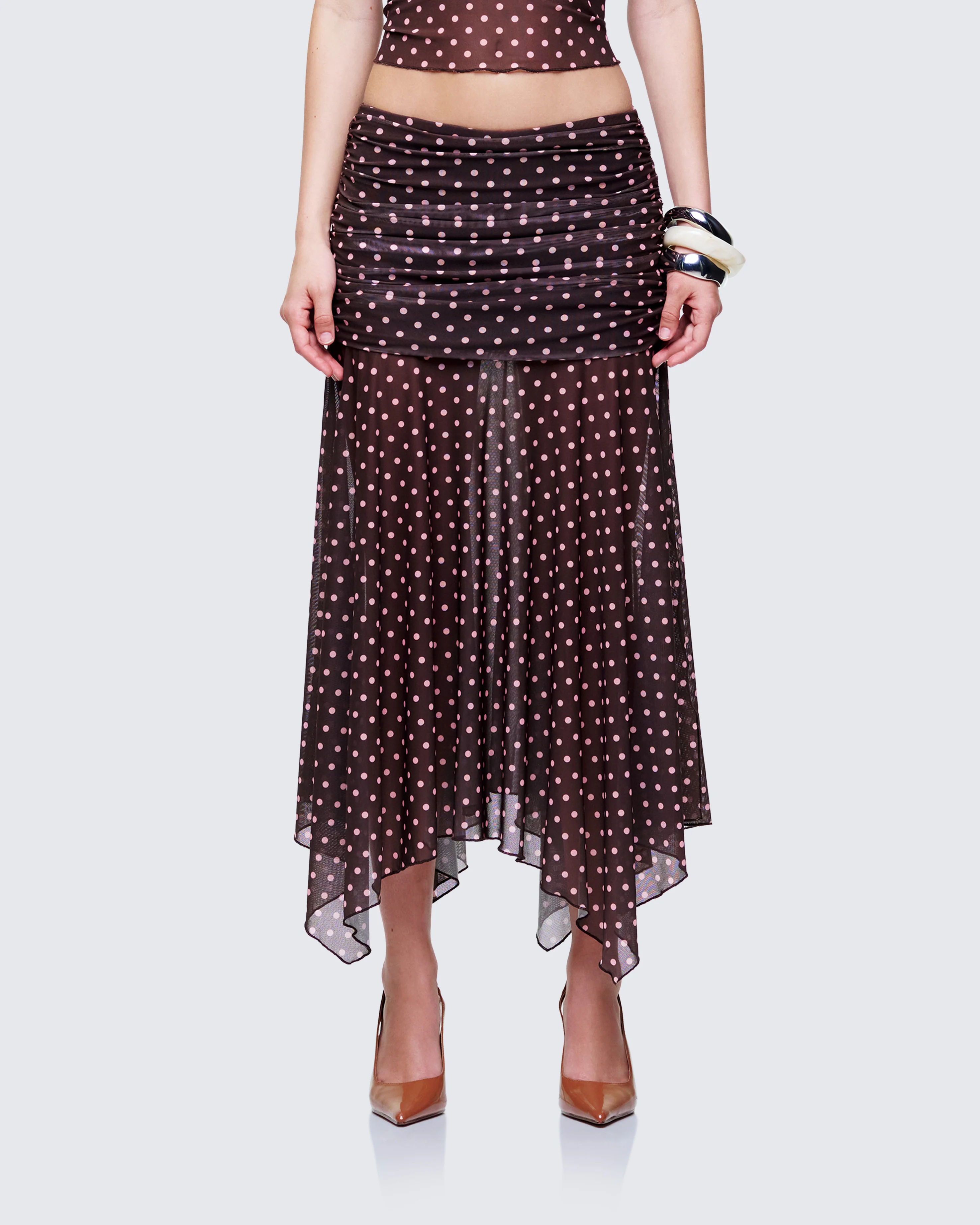 Lehlani Brown Polka Drop Waist Midaxi Skirt - Image 2