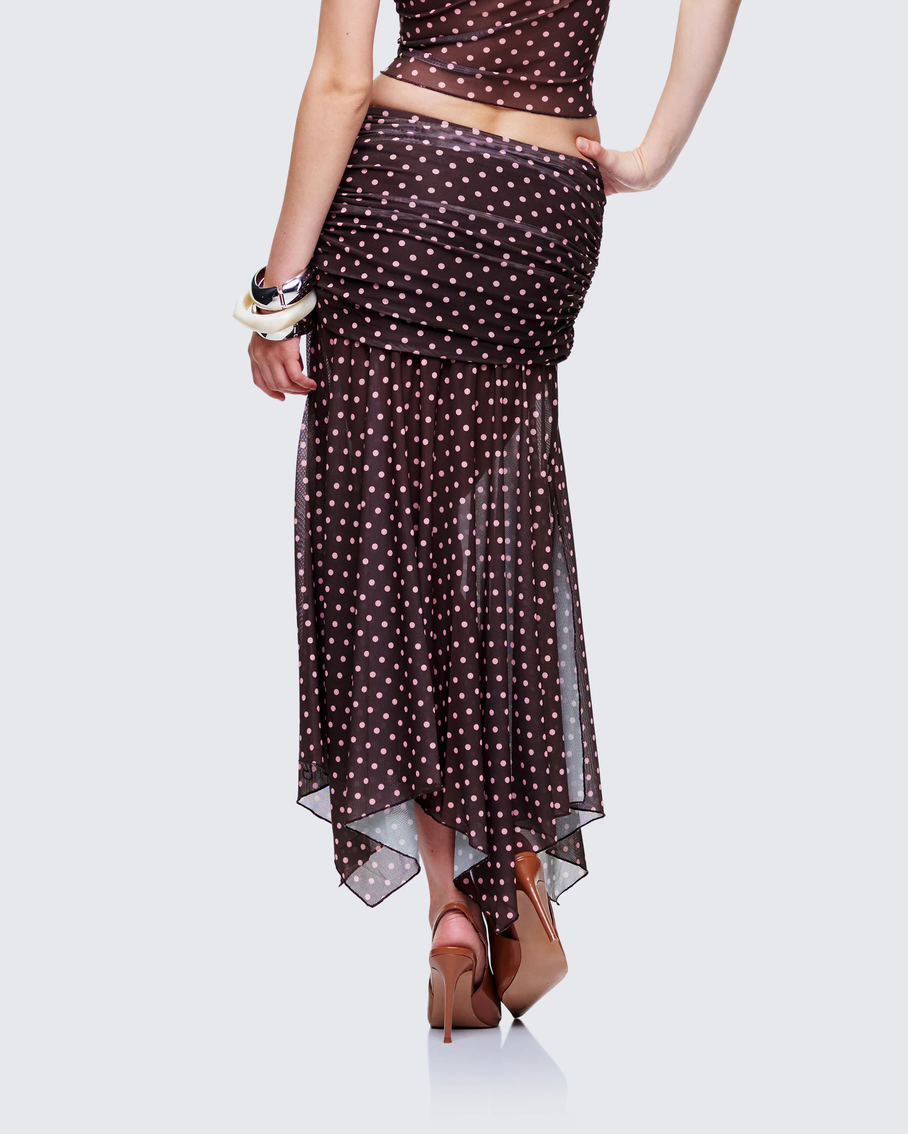 Lehlani Brown Polka Drop Waist Midaxi Skirt - Image 4