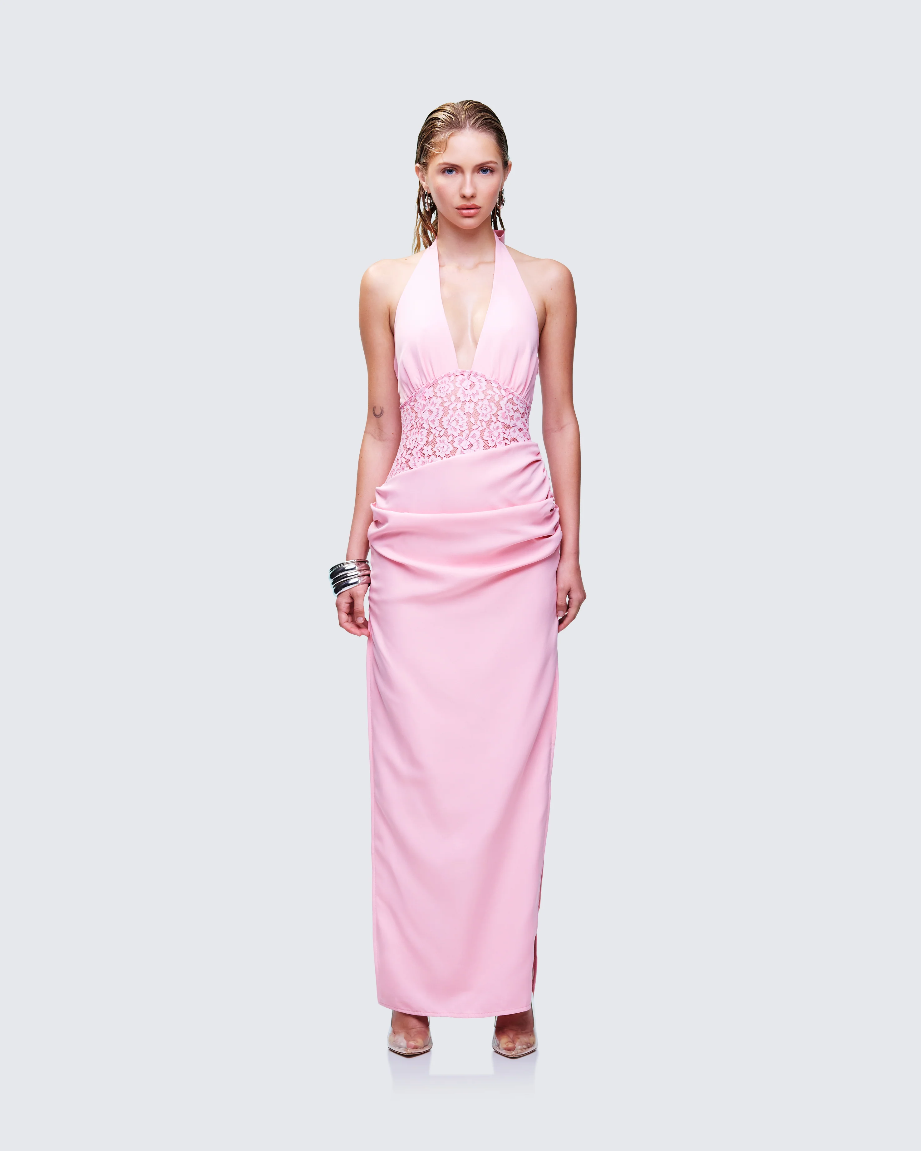 Lenora Pink Lace Detail Maxi Dress - Image 2