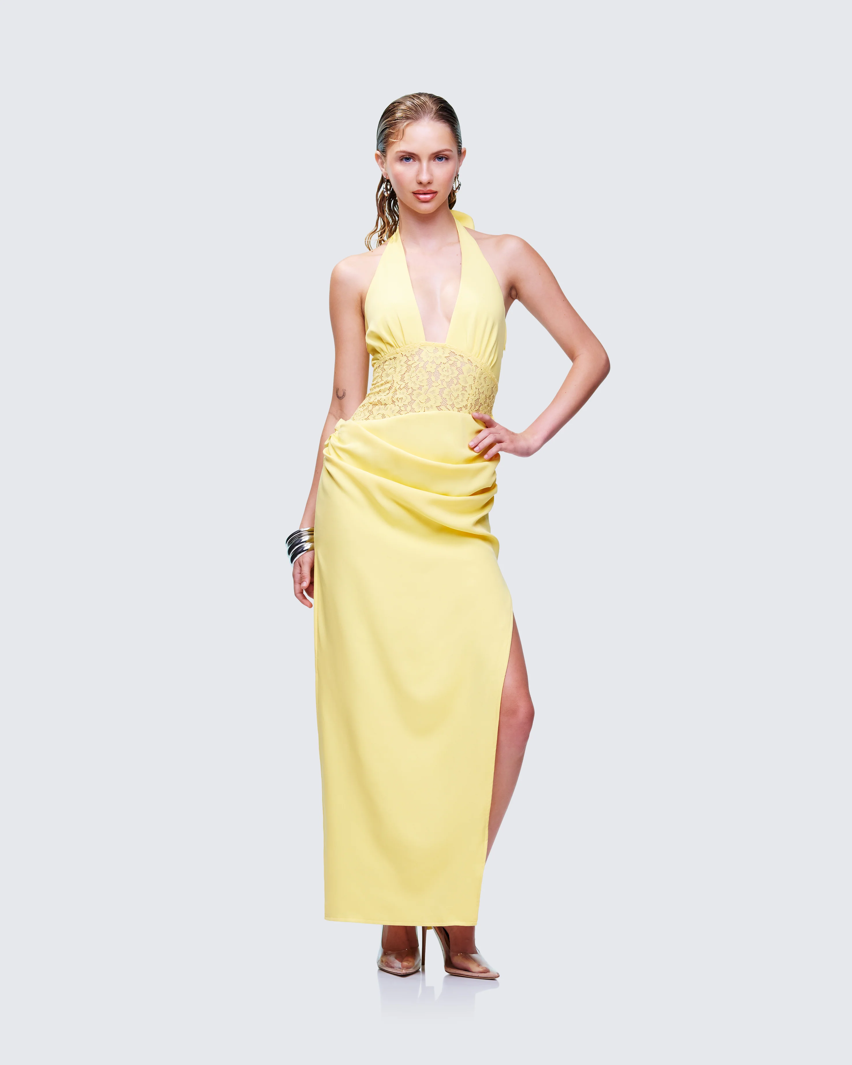 Lenora Yellow Lace Detail Maxi Dress - Image 3