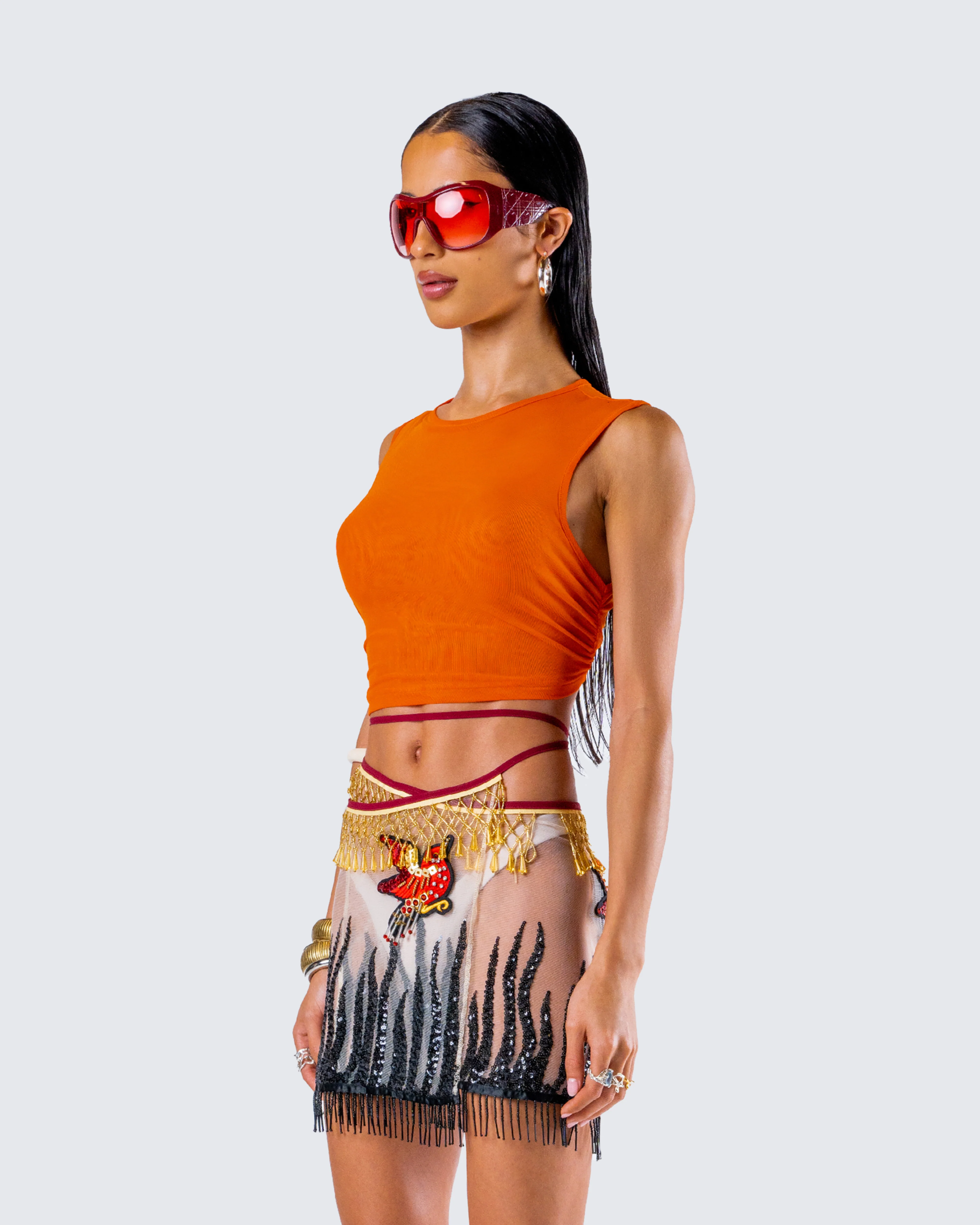 Leona Orange Mesh Asymmetrical Top - Image 5