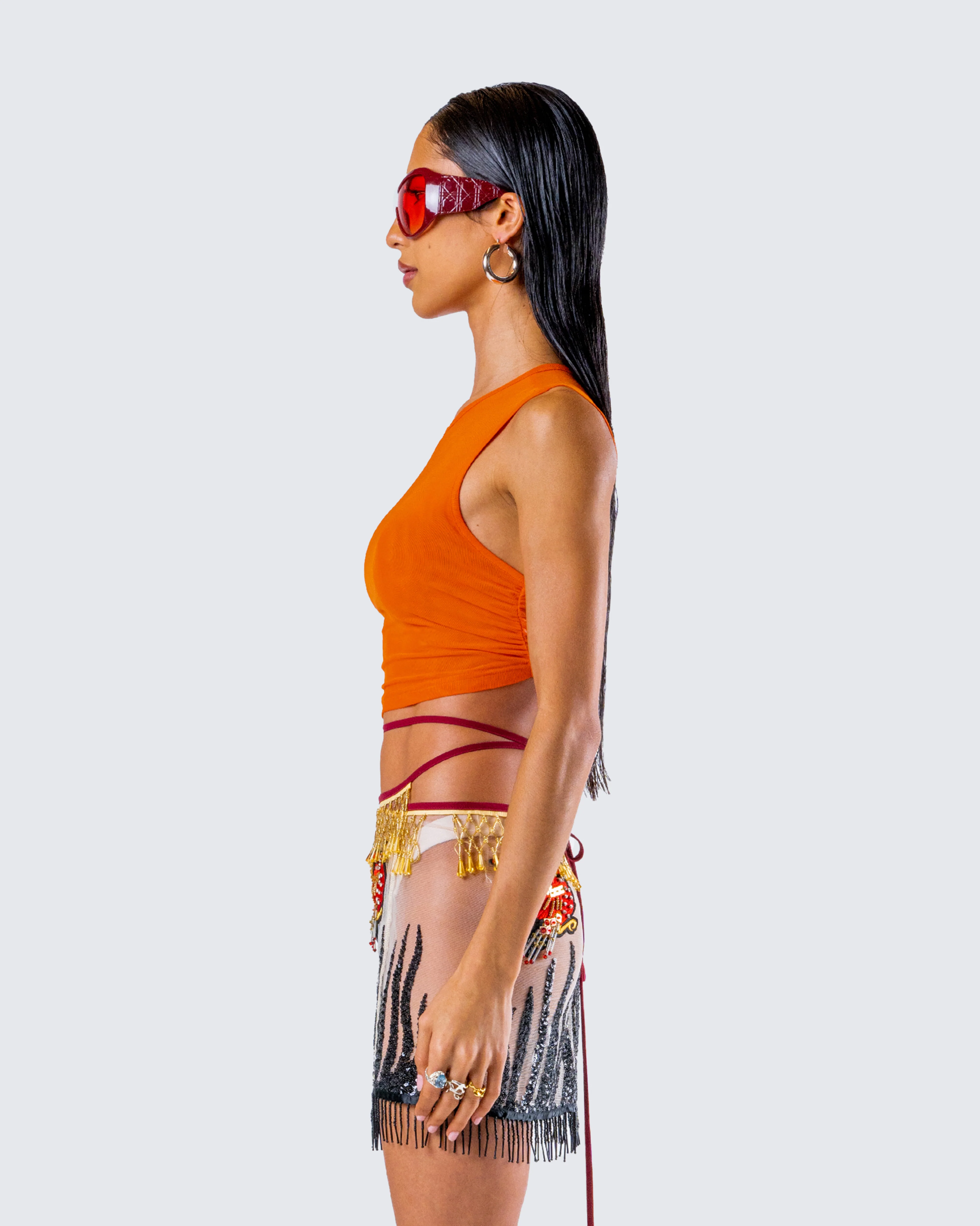 Leona Orange Mesh Asymmetrical Top - Image 6