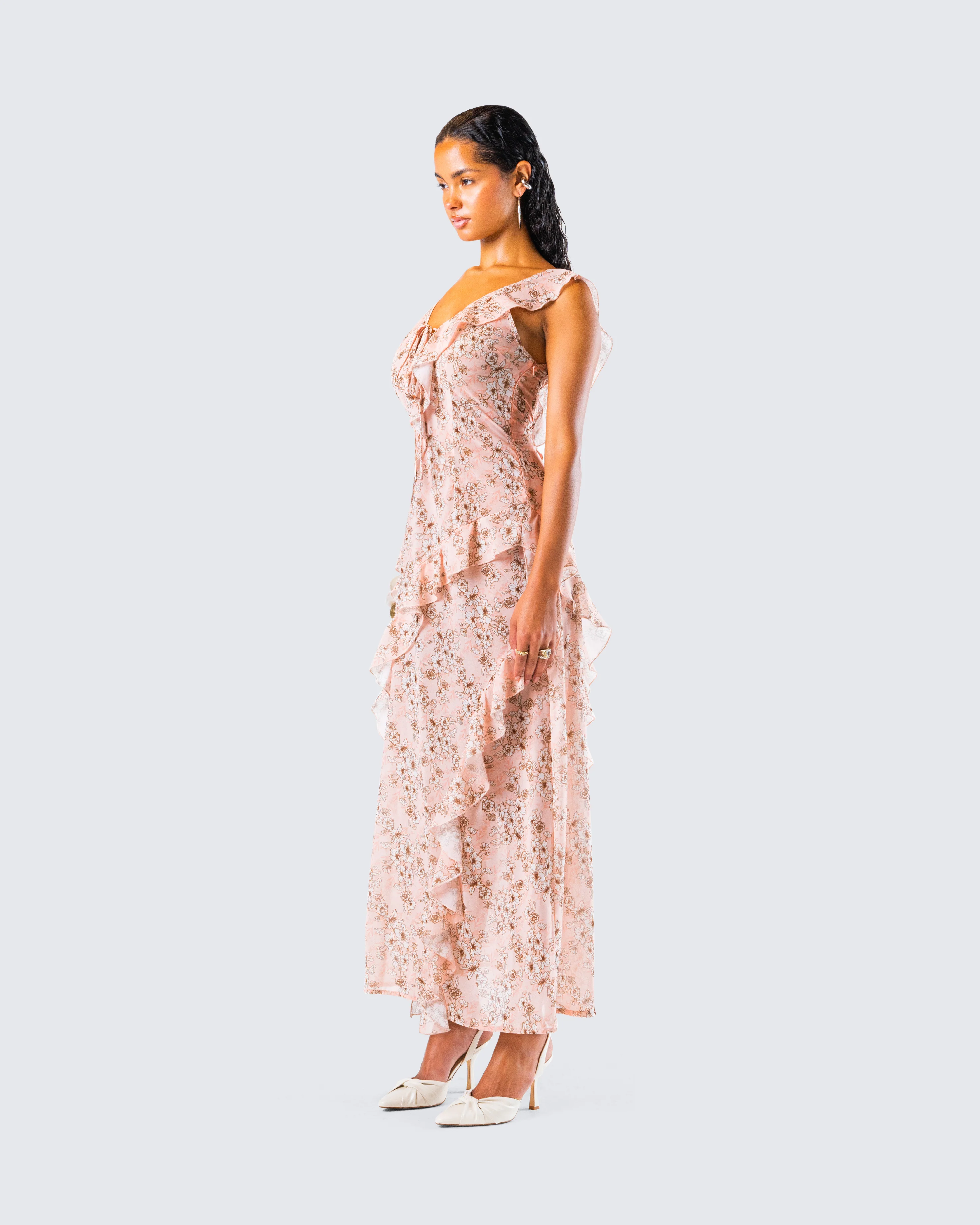 Leonie Peach Floral Maxi Dress - Image 5