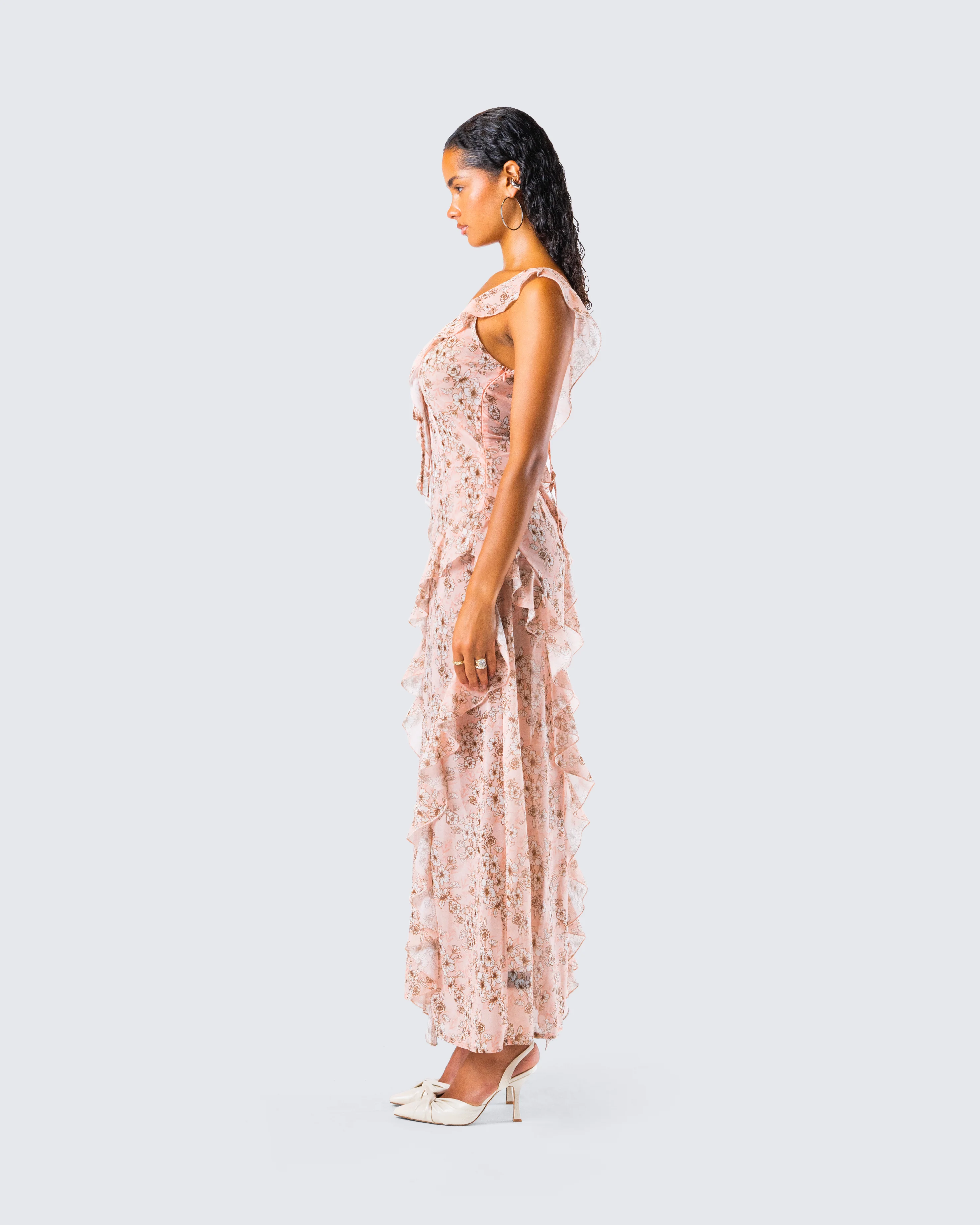 Leonie Peach Floral Maxi Dress - Image 6
