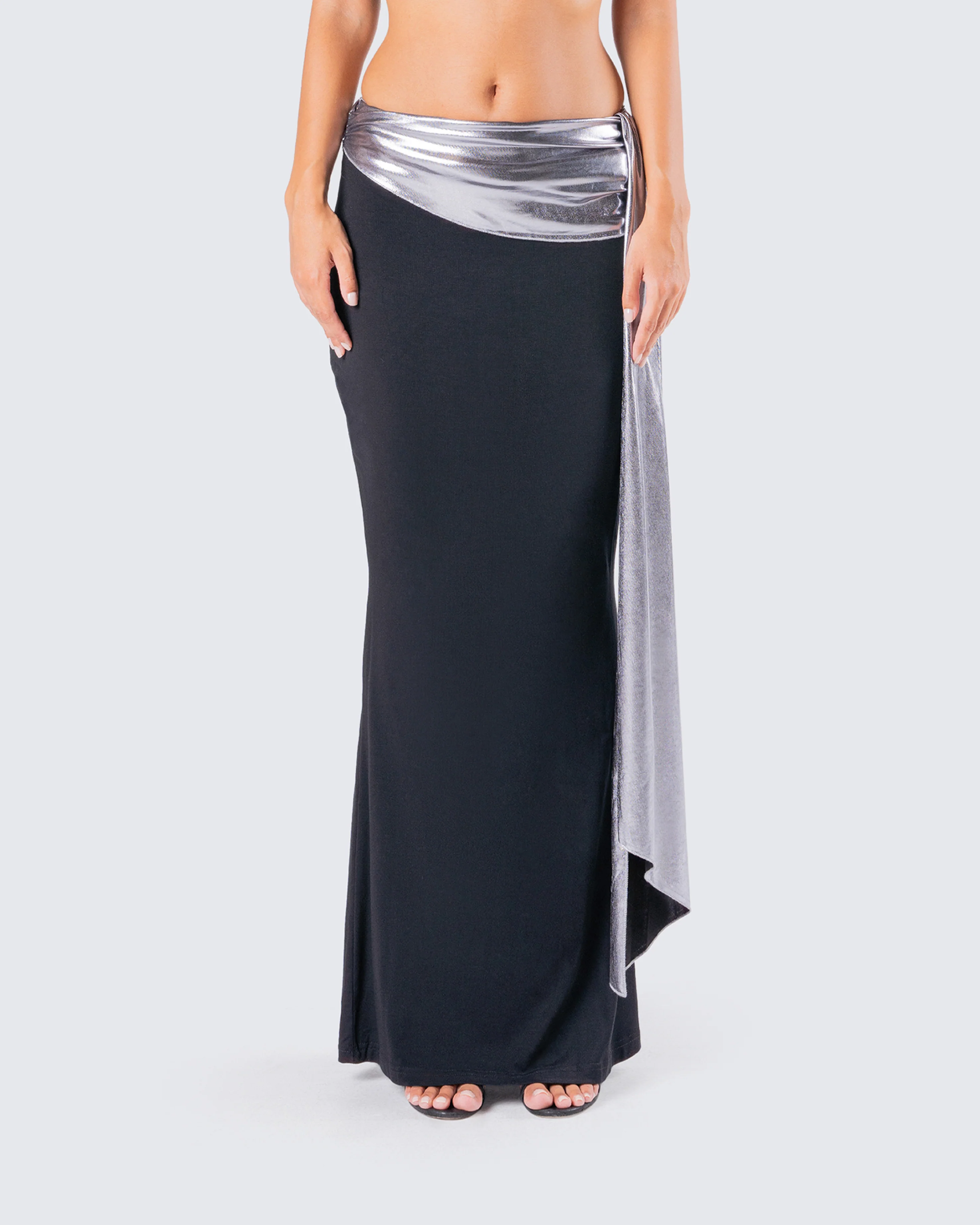 Leylany Black Draped Maxi Skirt - Image 4