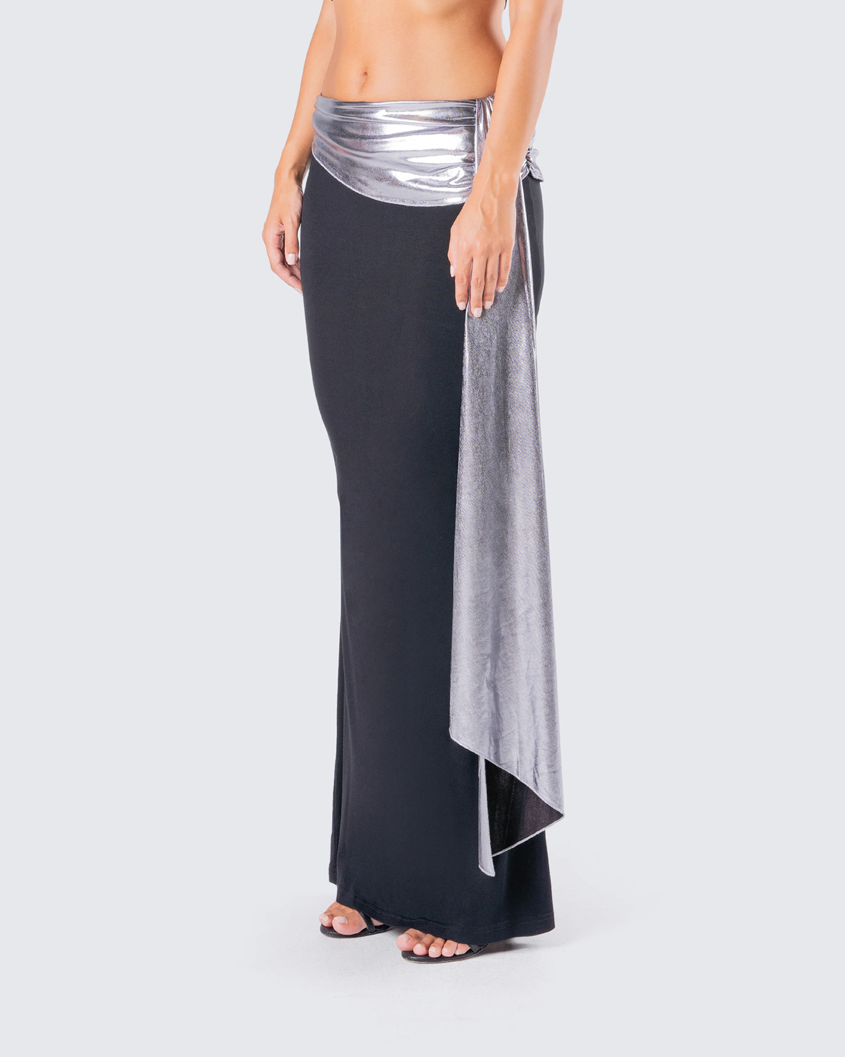 Leylany Black Draped Maxi Skirt - Image 5