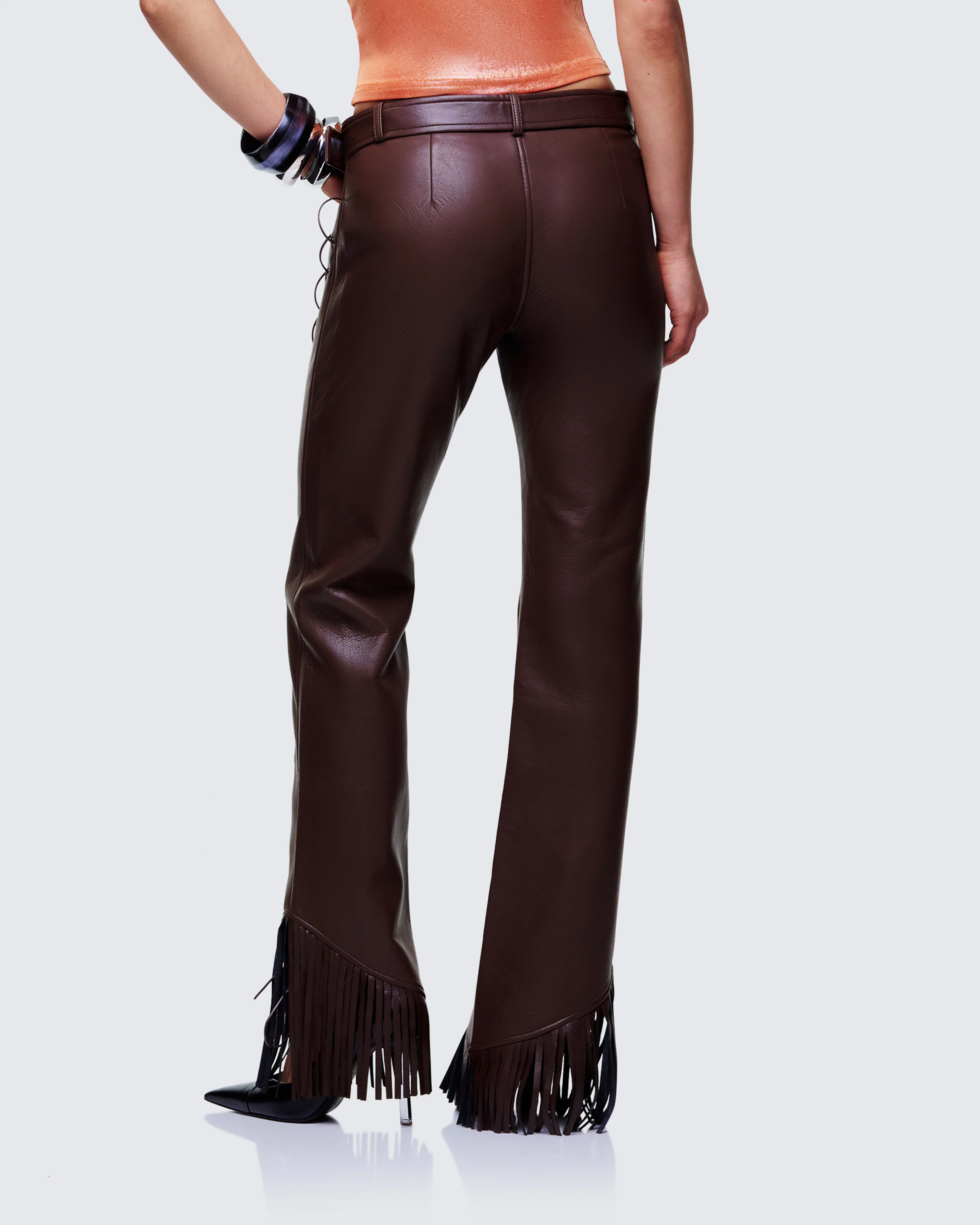 Liora Brown Vegan Leather Laced Pants - Image 4