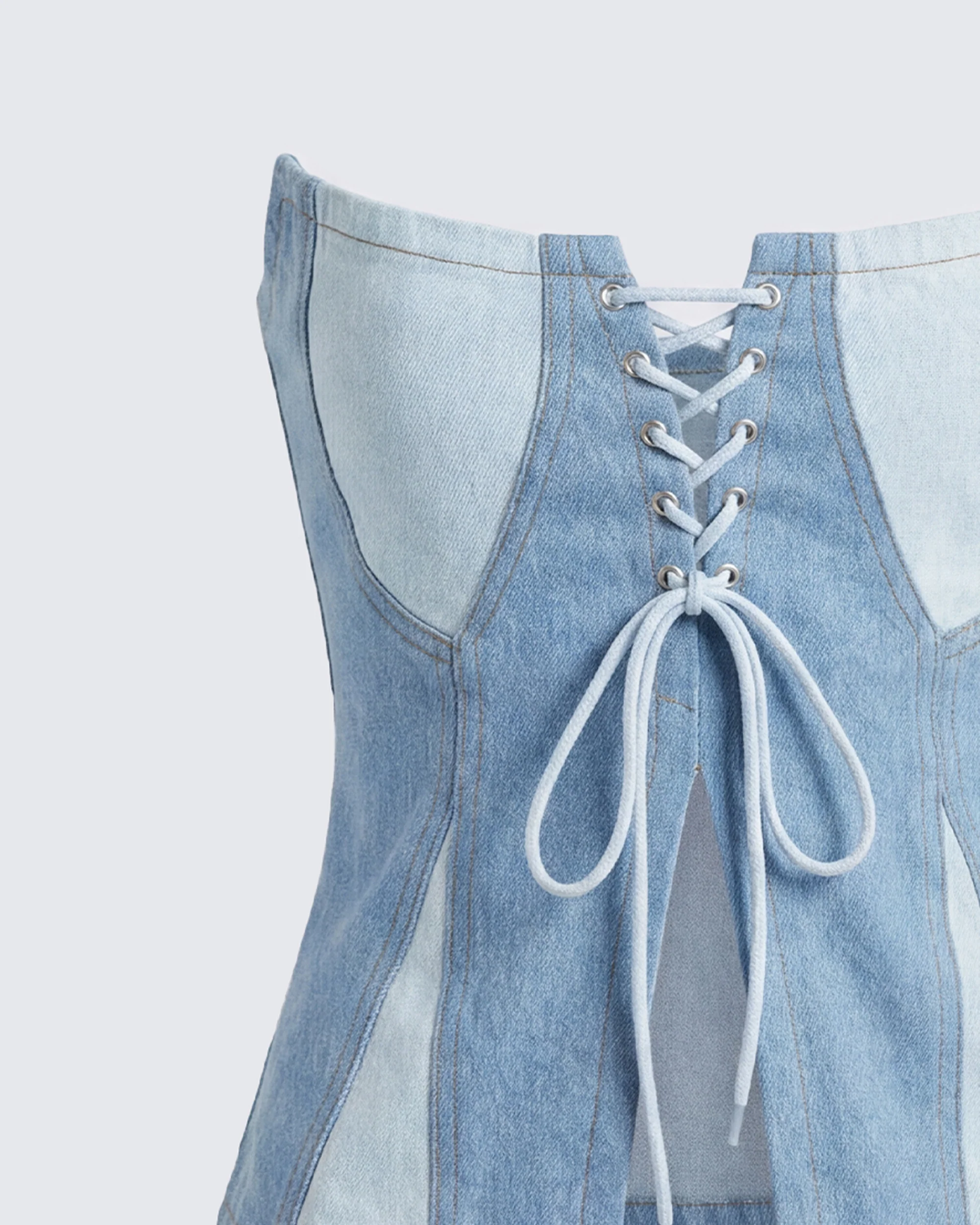 Liori Strapless Blue Denim Top - Image 6