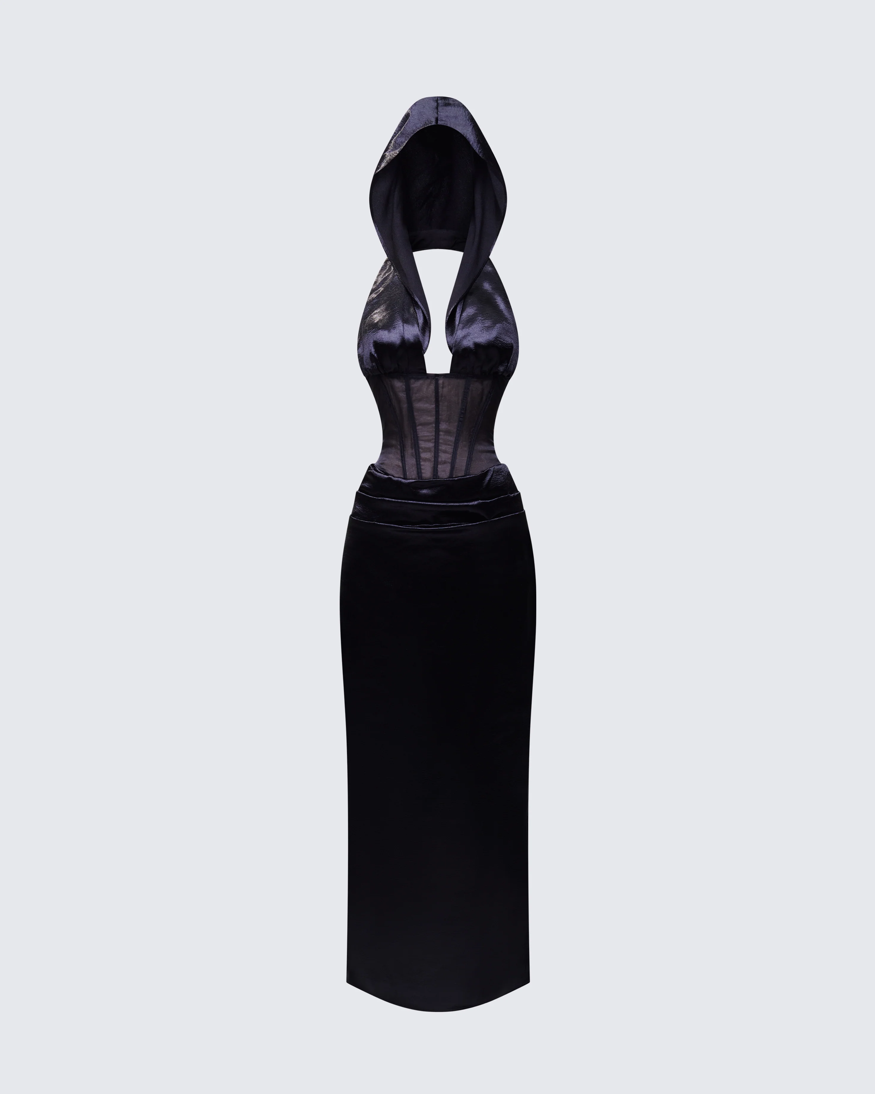 Lirael Black Sheer Corset Maxi Dress