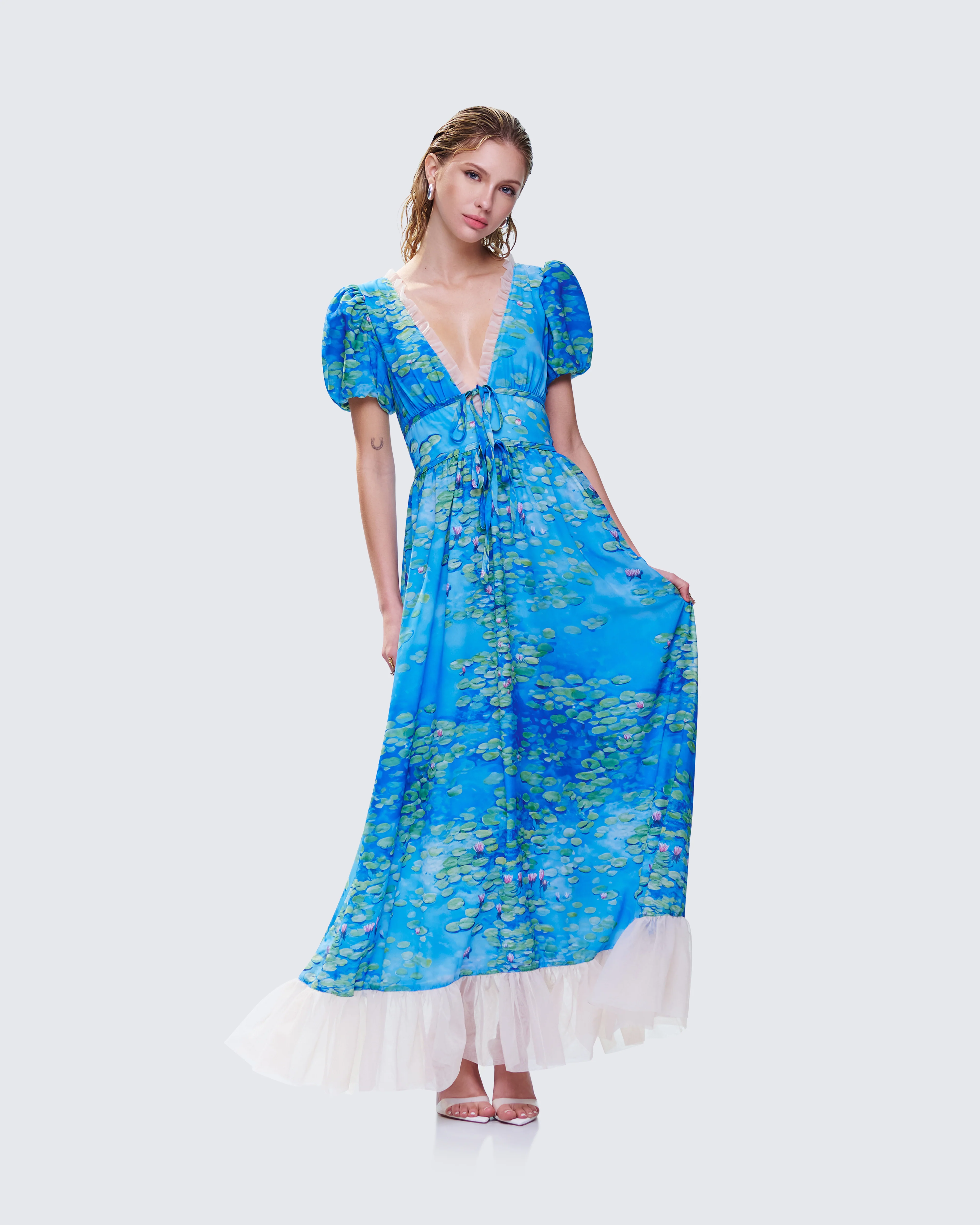 Loire Blue Water Lilies Print Maxi Dress - Image 5