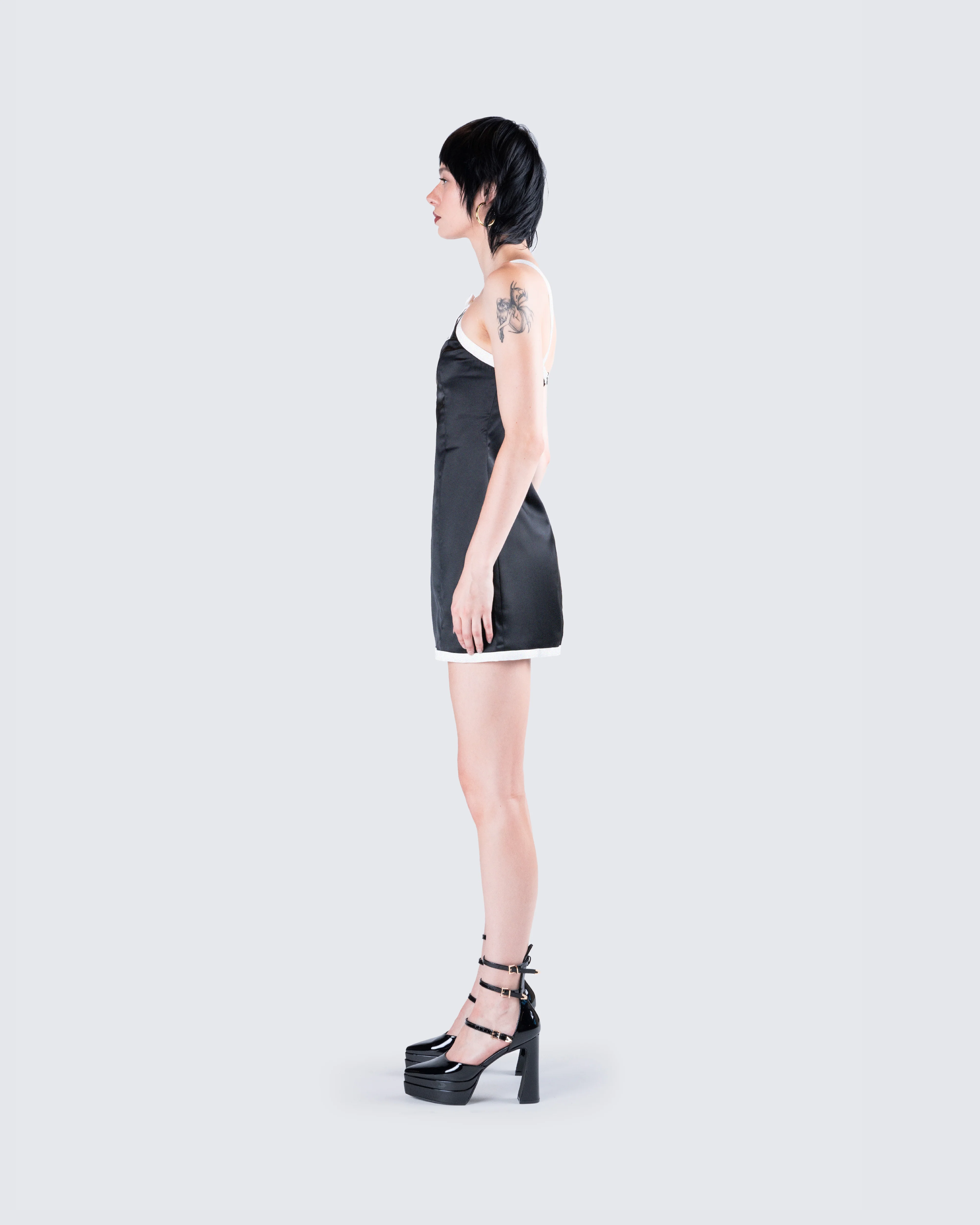 Lora Black Charmeuse Mini Dress - Image 6
