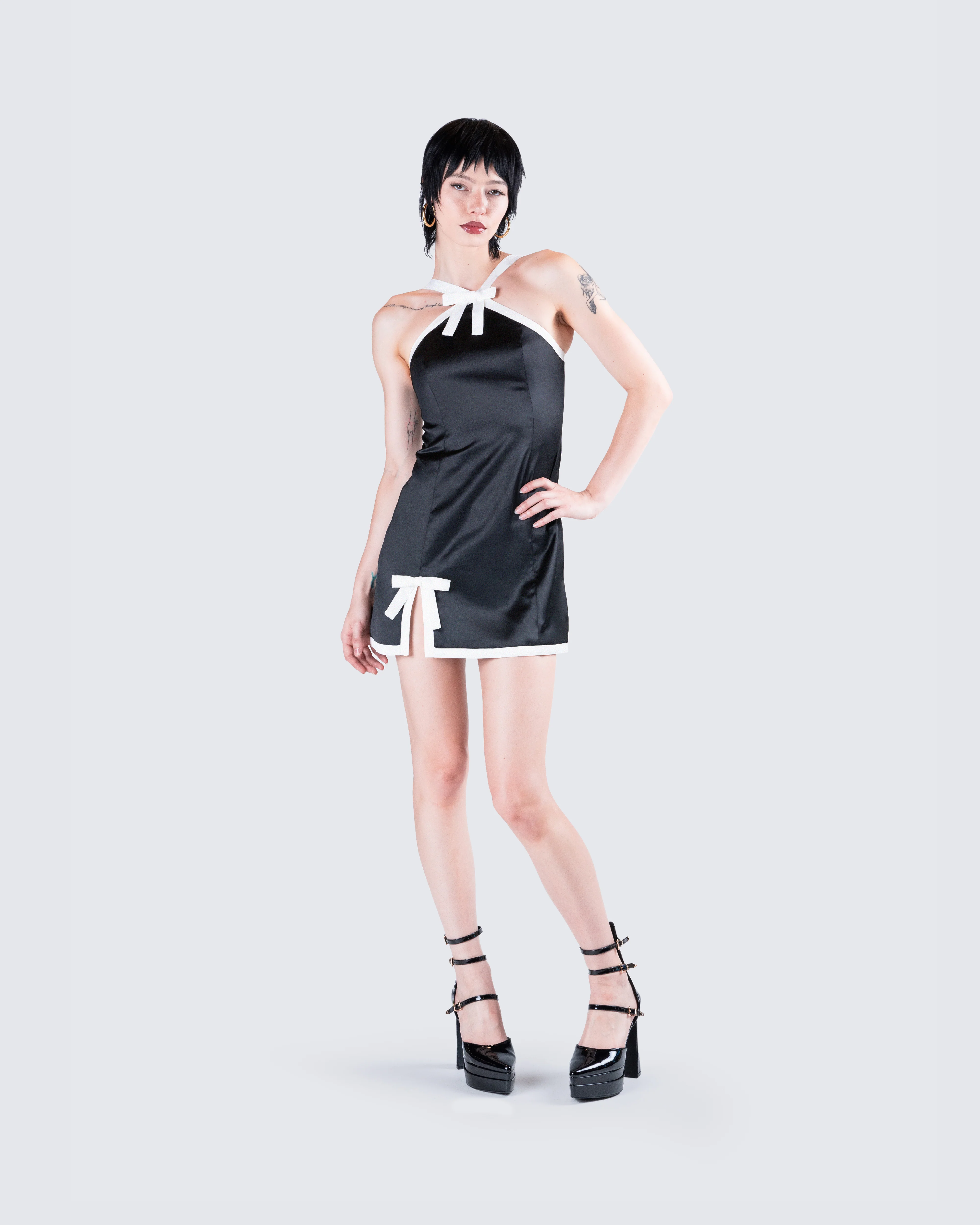 Lora Black Charmeuse Mini Dress - Image 8