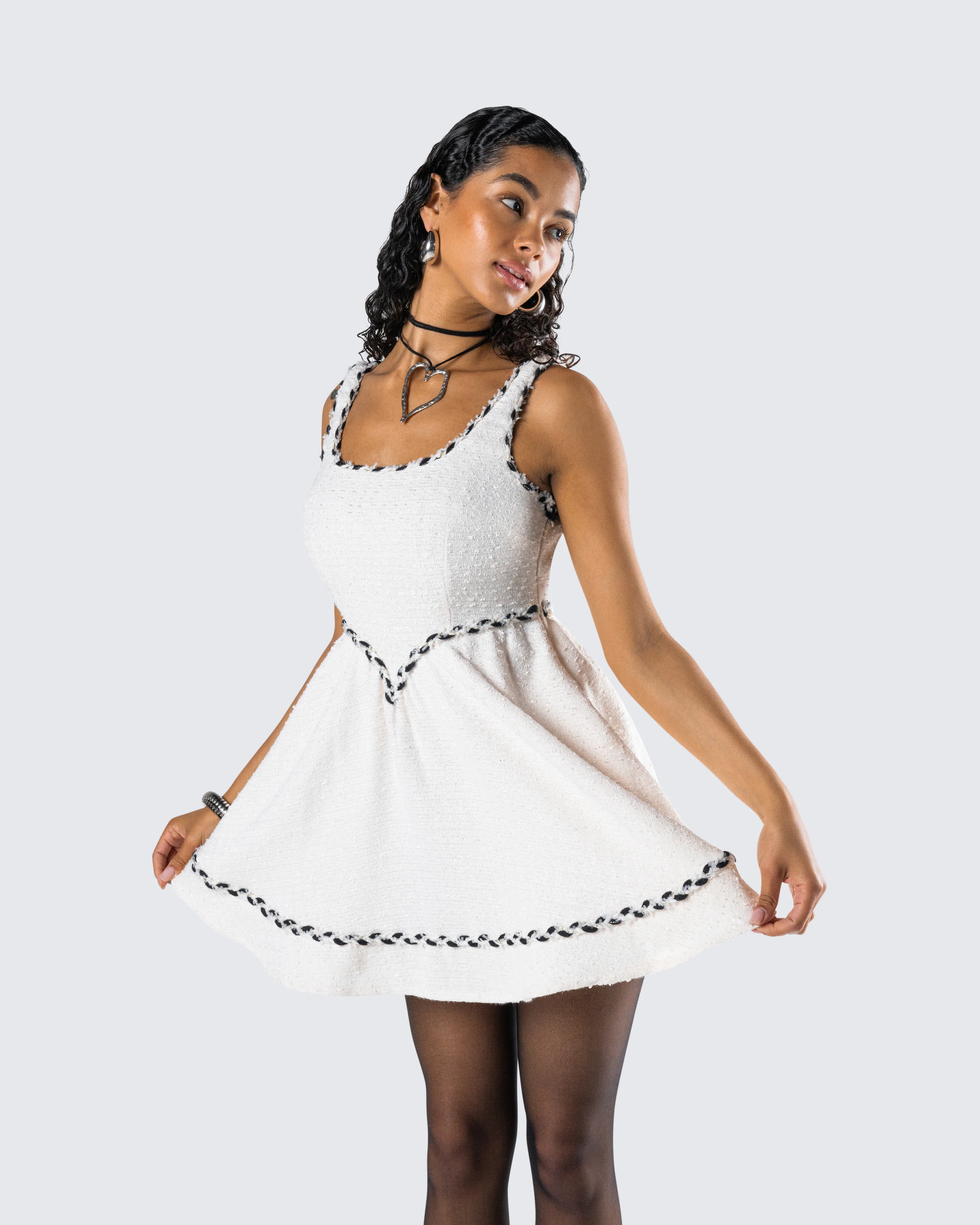 Lorene Ivory Tweed Mini Dress - Image 9