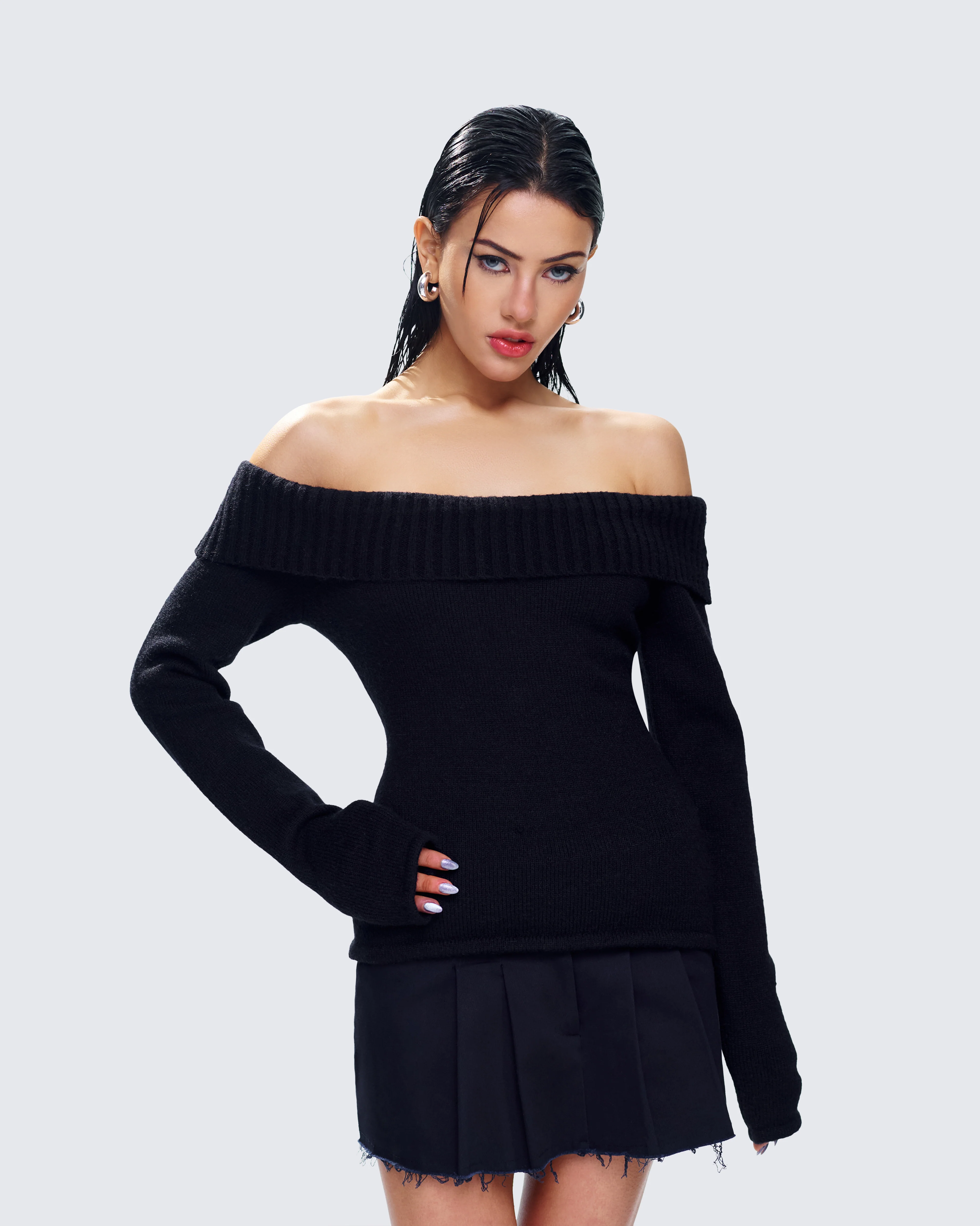 Lorraine Black Sweater Knit Top - Image 4
