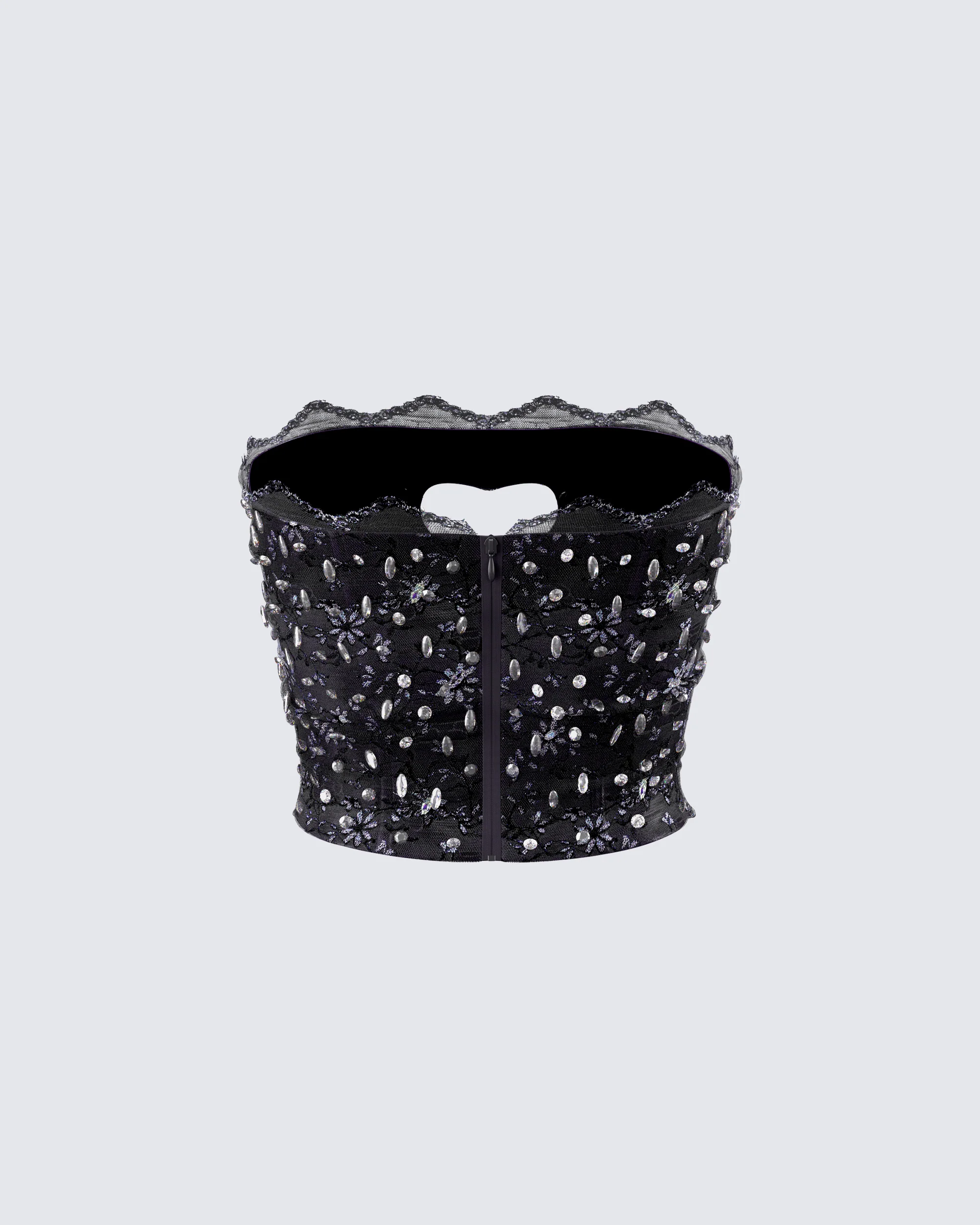 Love Hand Beaded Rhinestone Black Corset Top - Image 3