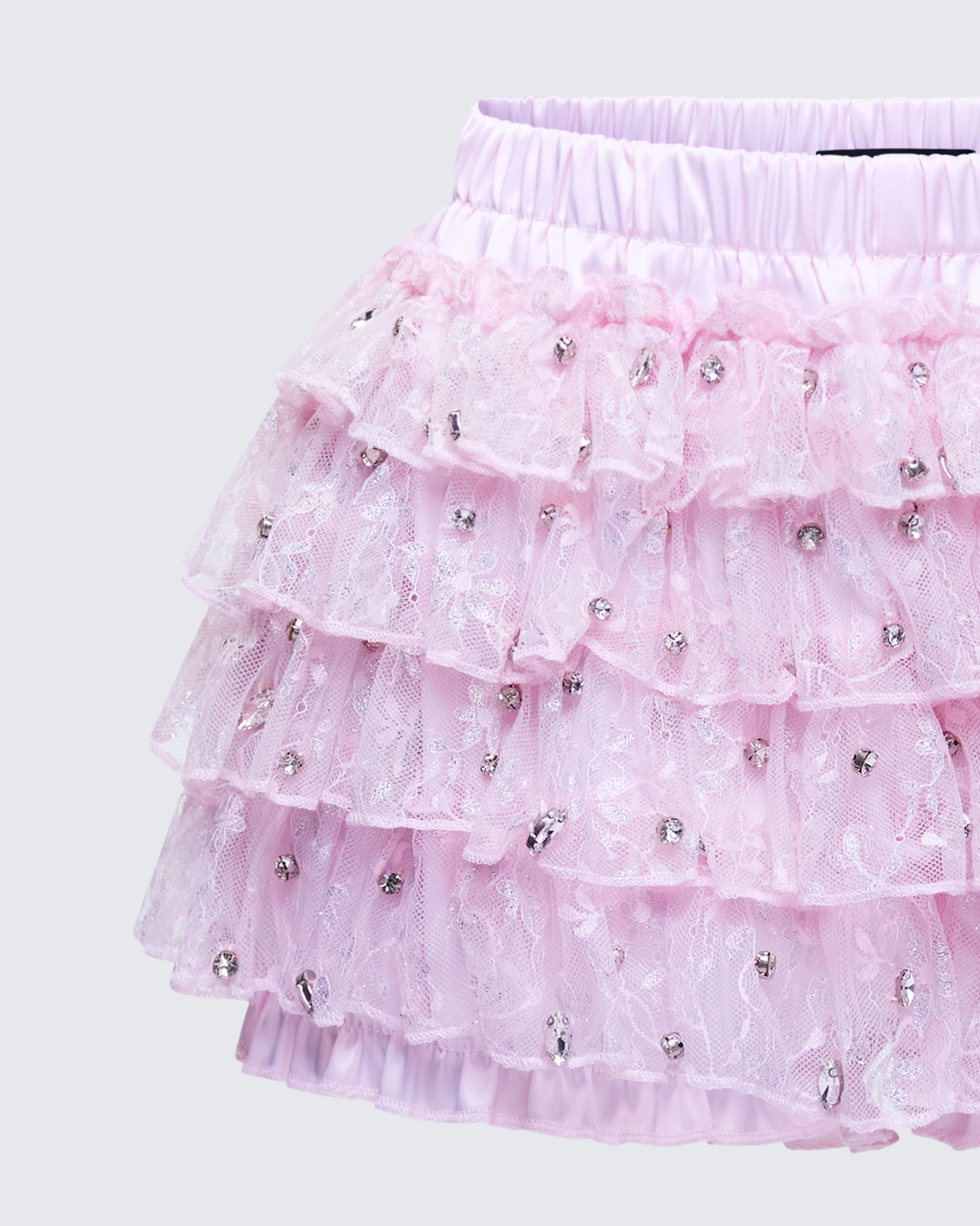 Love Hand Beaded Rhinestone Pink Ruffle Short - Image 6