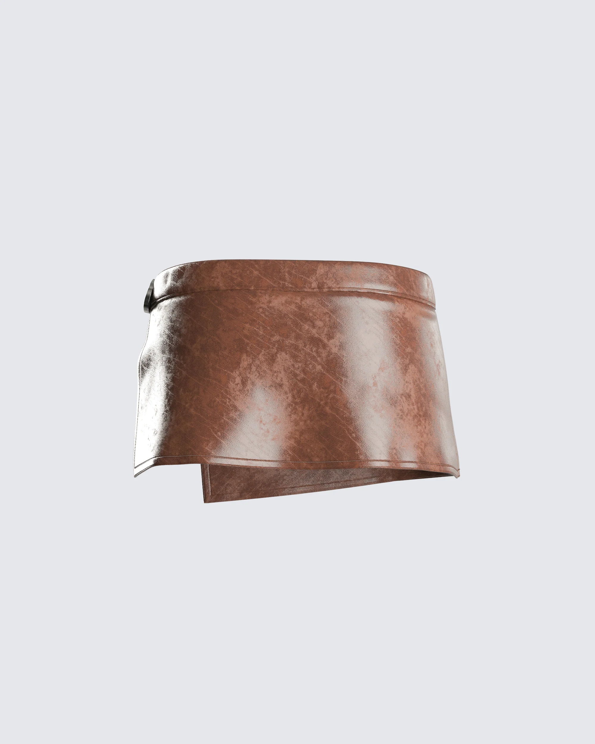 Lu Brown Vegan Leather Mini Skirt - Image 3