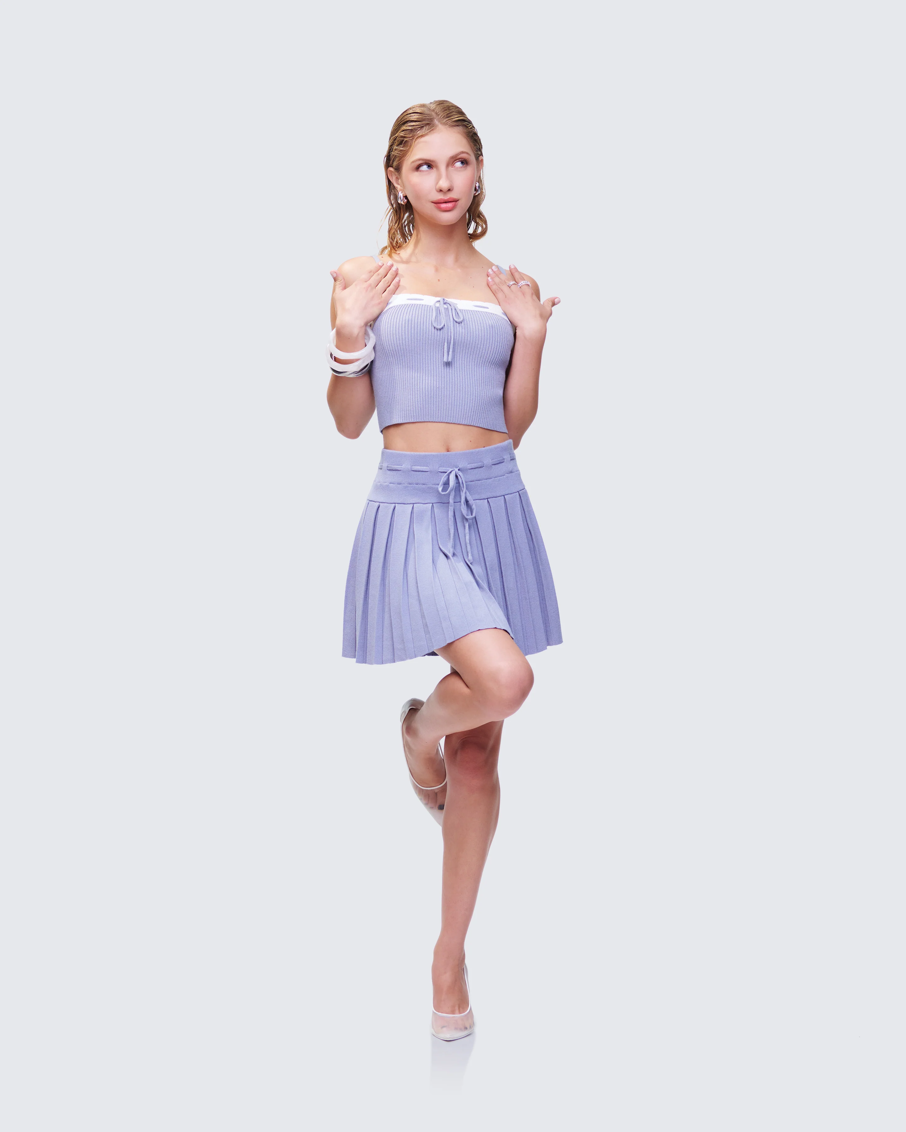 Lucien Blue Ribbon Path Knitted Pleated Skirt - Image 5