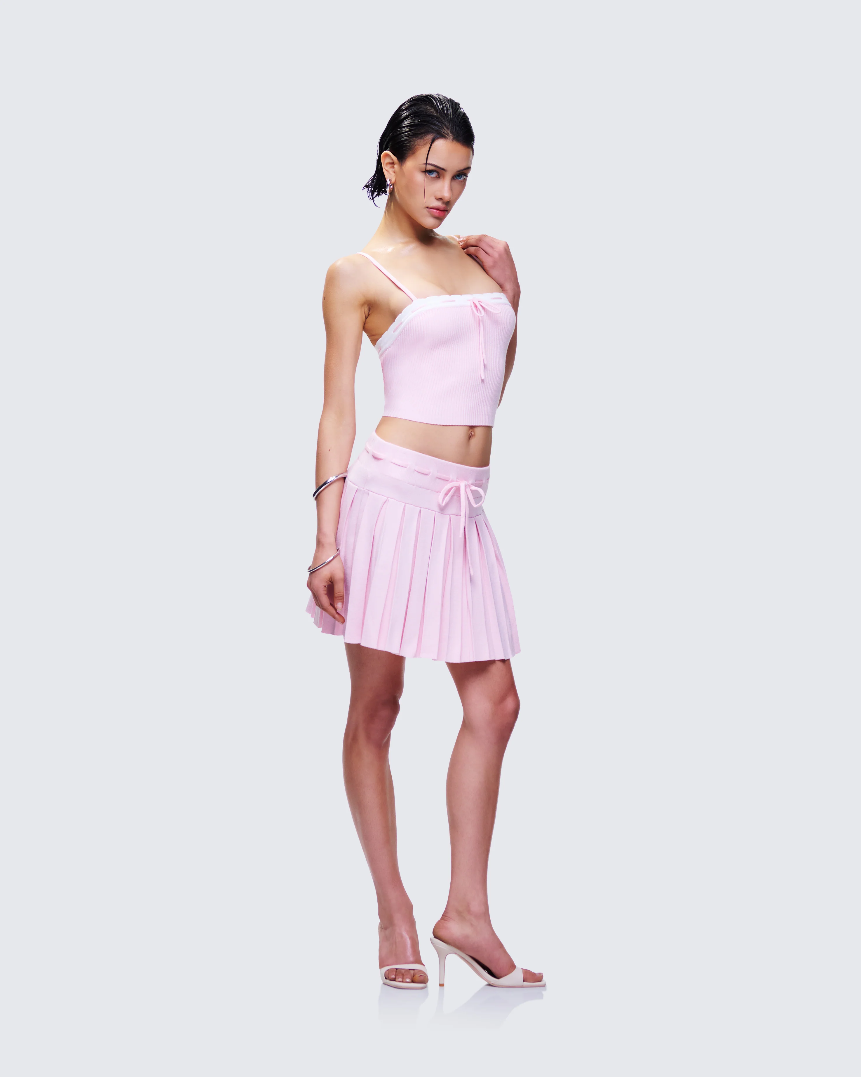Lucien Pink Ribbon Path Knitted Pleated Skirt - Image 5