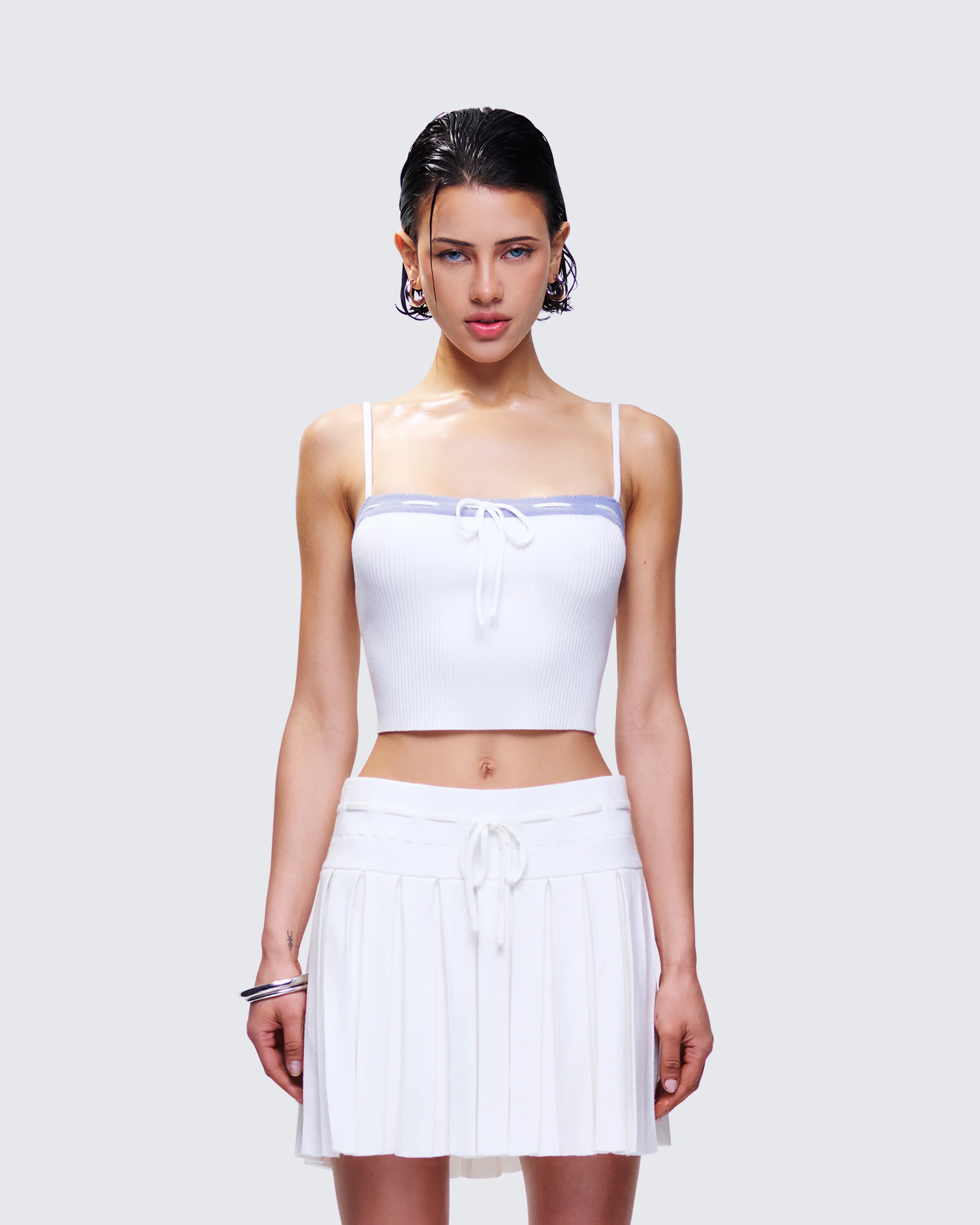 Lucien White Ribbon Path Knitted Top - Image 2