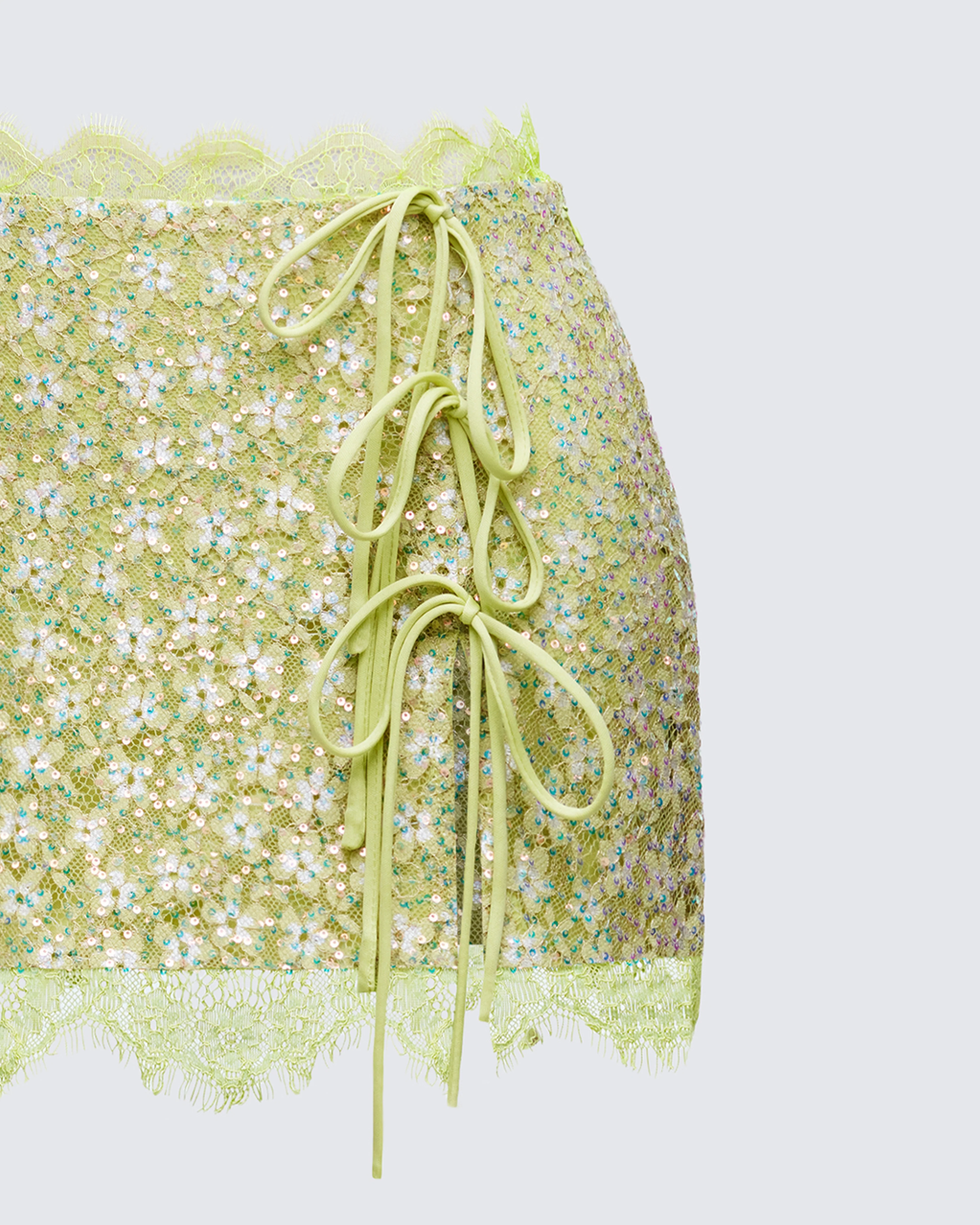 Lucille Green Sequin Tie Mini Skirt - Image 6