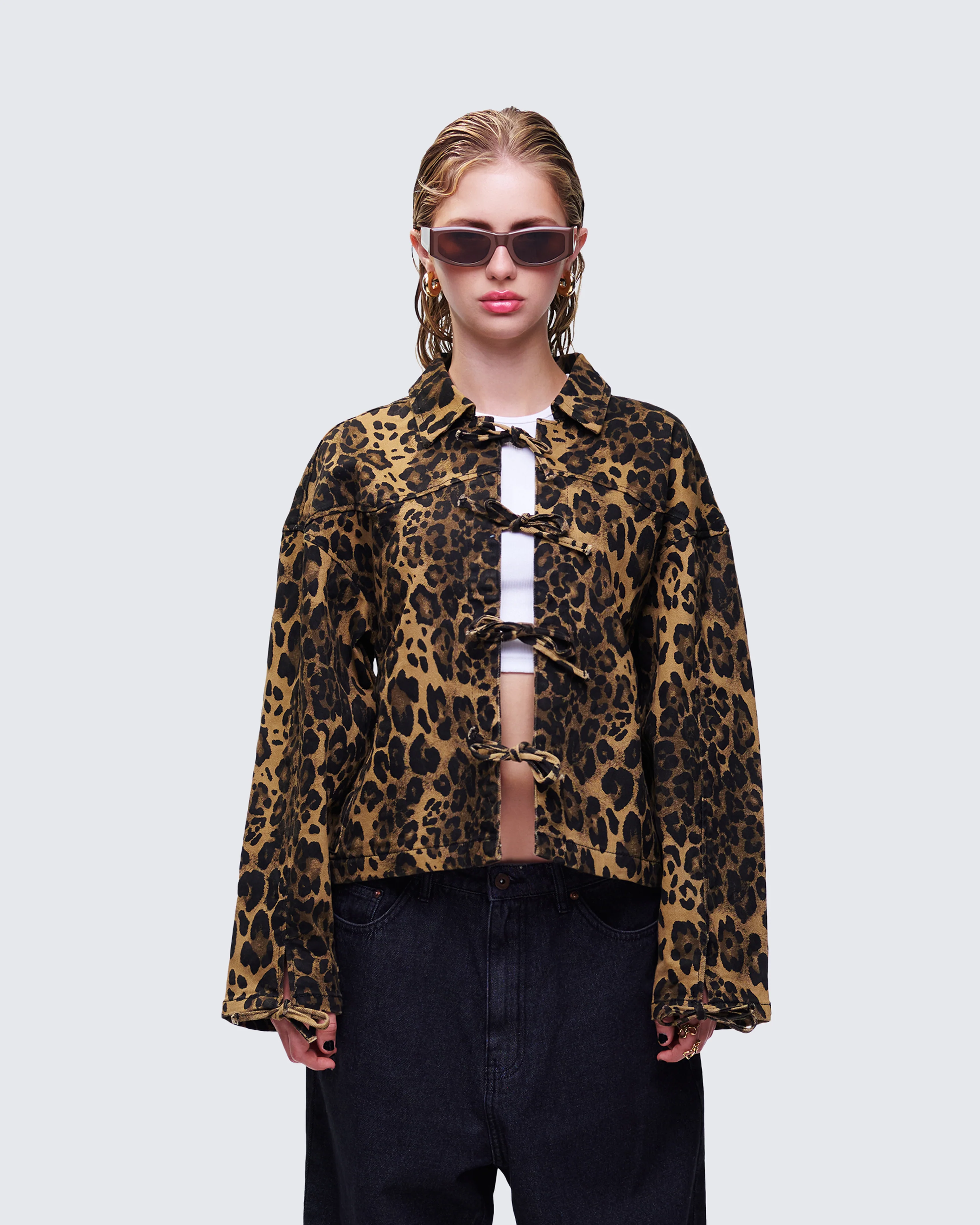 Lucretia Leopard Bow Tied Twill Shirt Jacket - Image 2