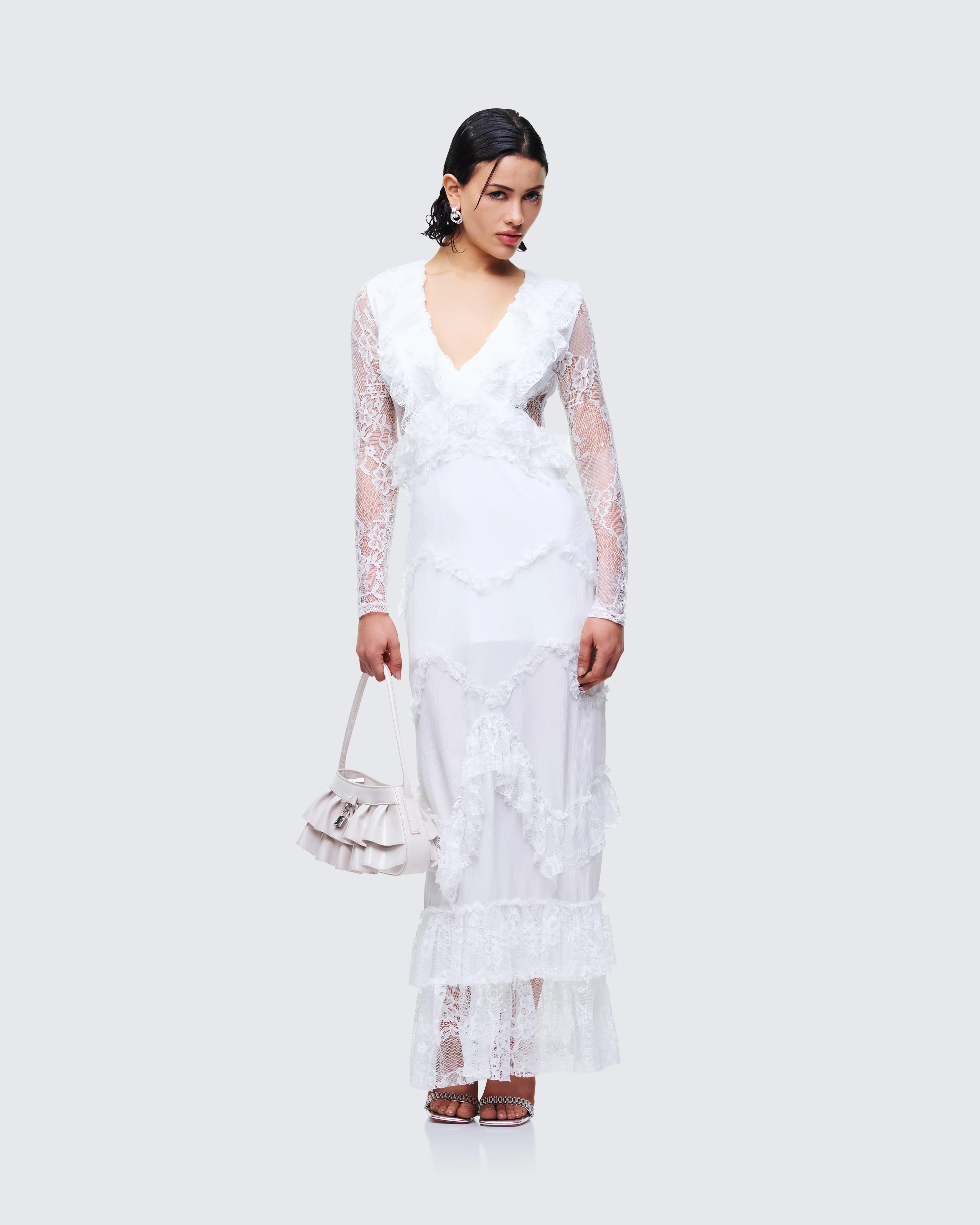 Lulea White Lace Ruffle Trim Mini Dress - Image 3