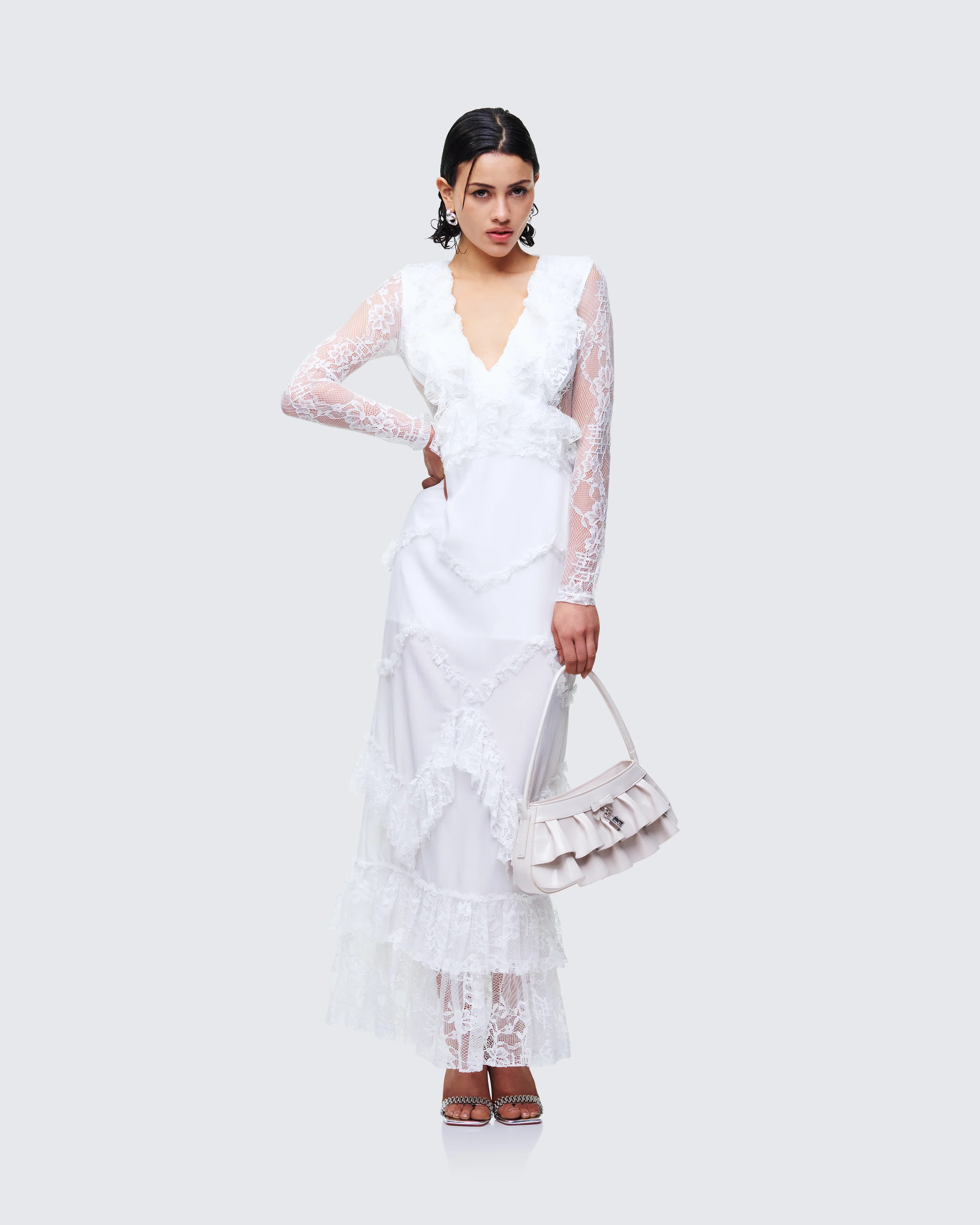 Lulea White Lace Ruffle Trim Mini Dress - Image 4