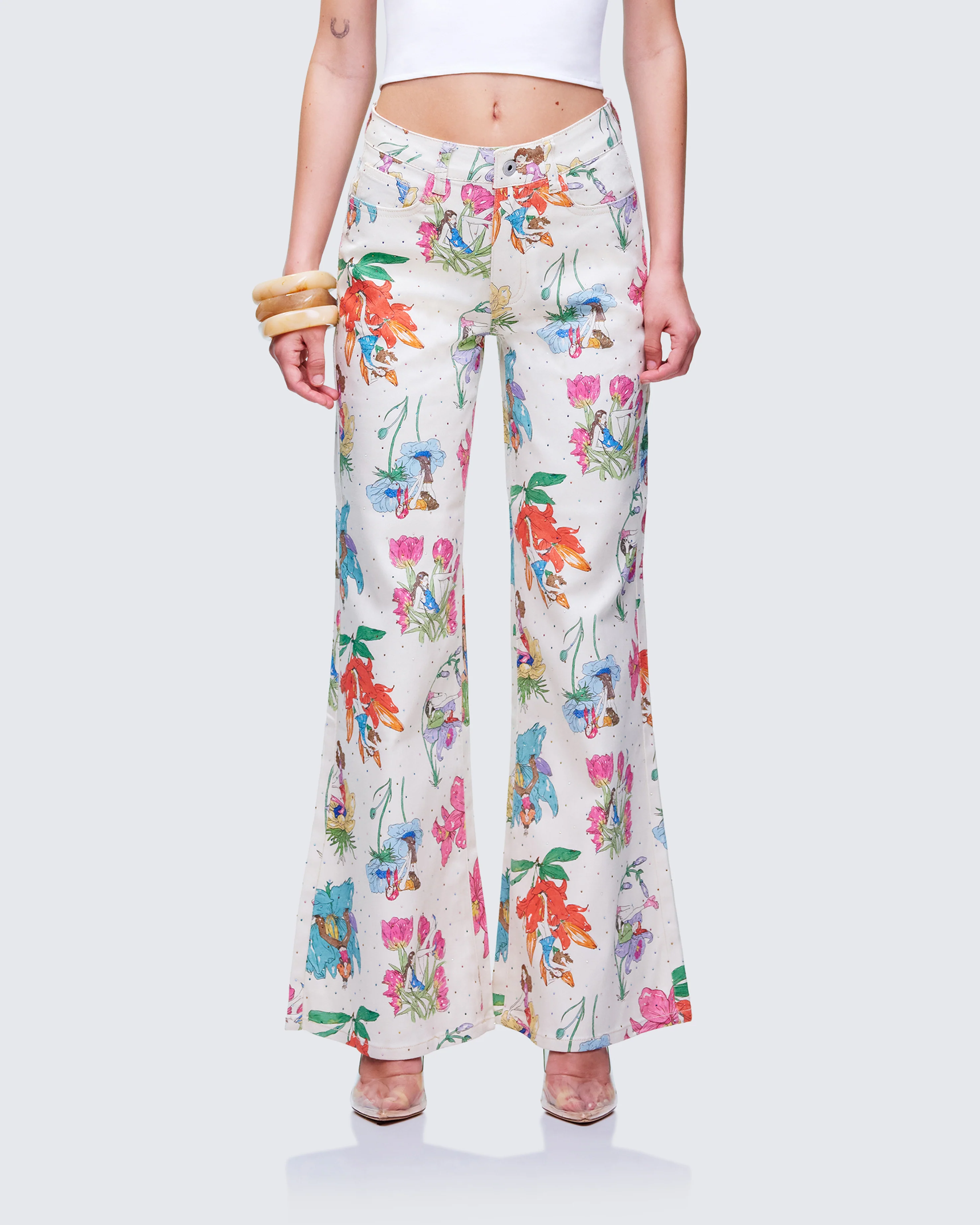 Lunara Ivory Embellished Twill Pant - Image 2