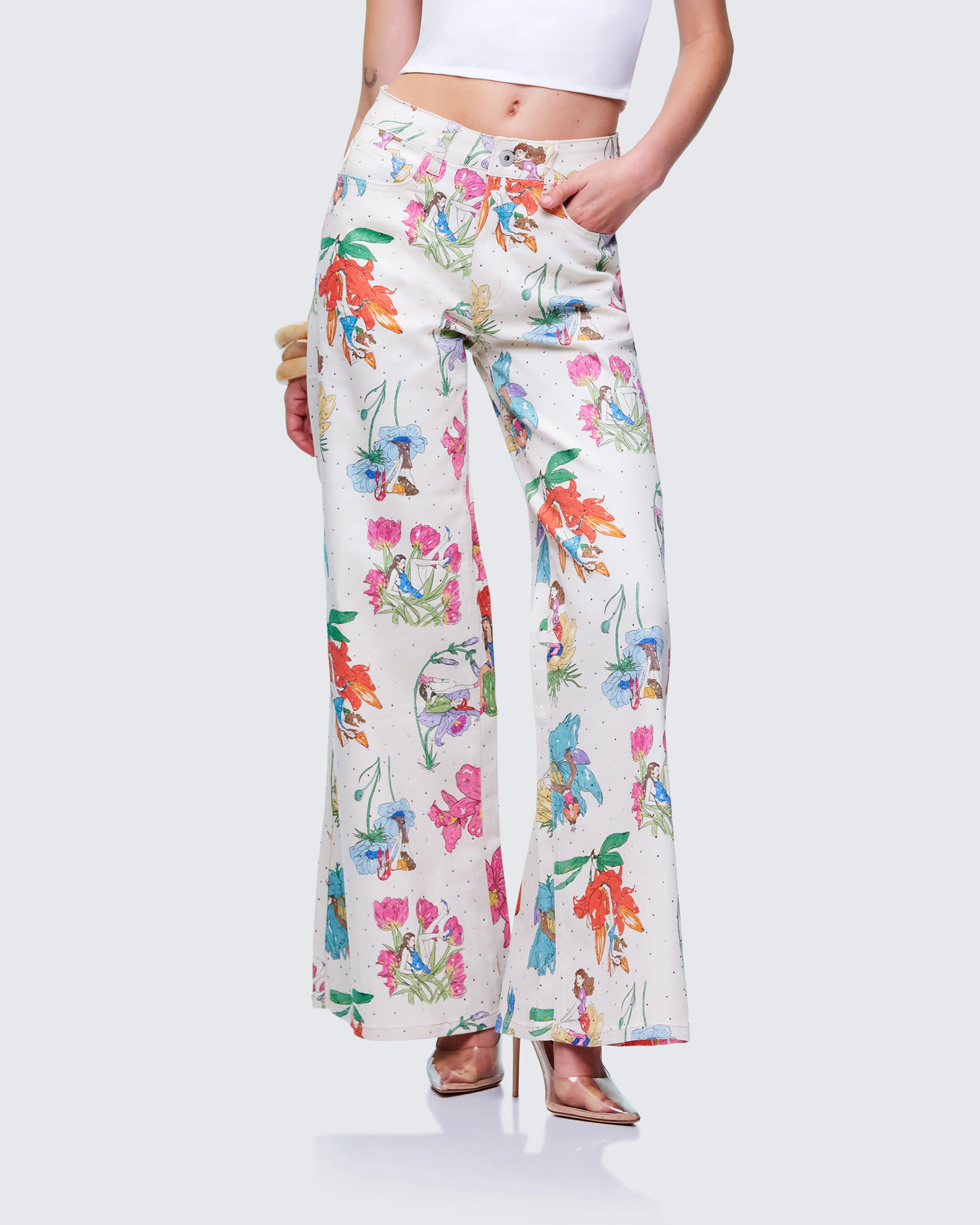 Lunara Ivory Embellished Twill Pant - Image 3