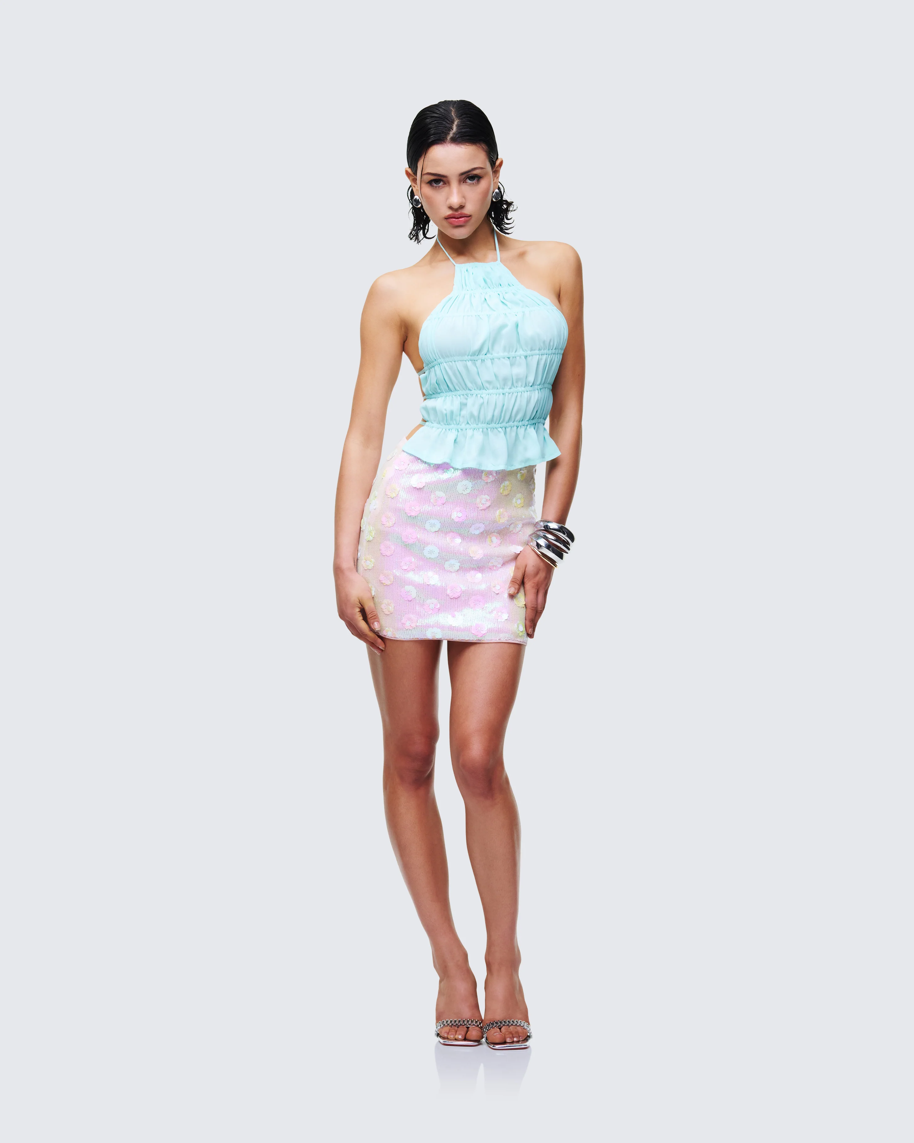 Luneth Pink Sequin Mini Skirt - Image 5