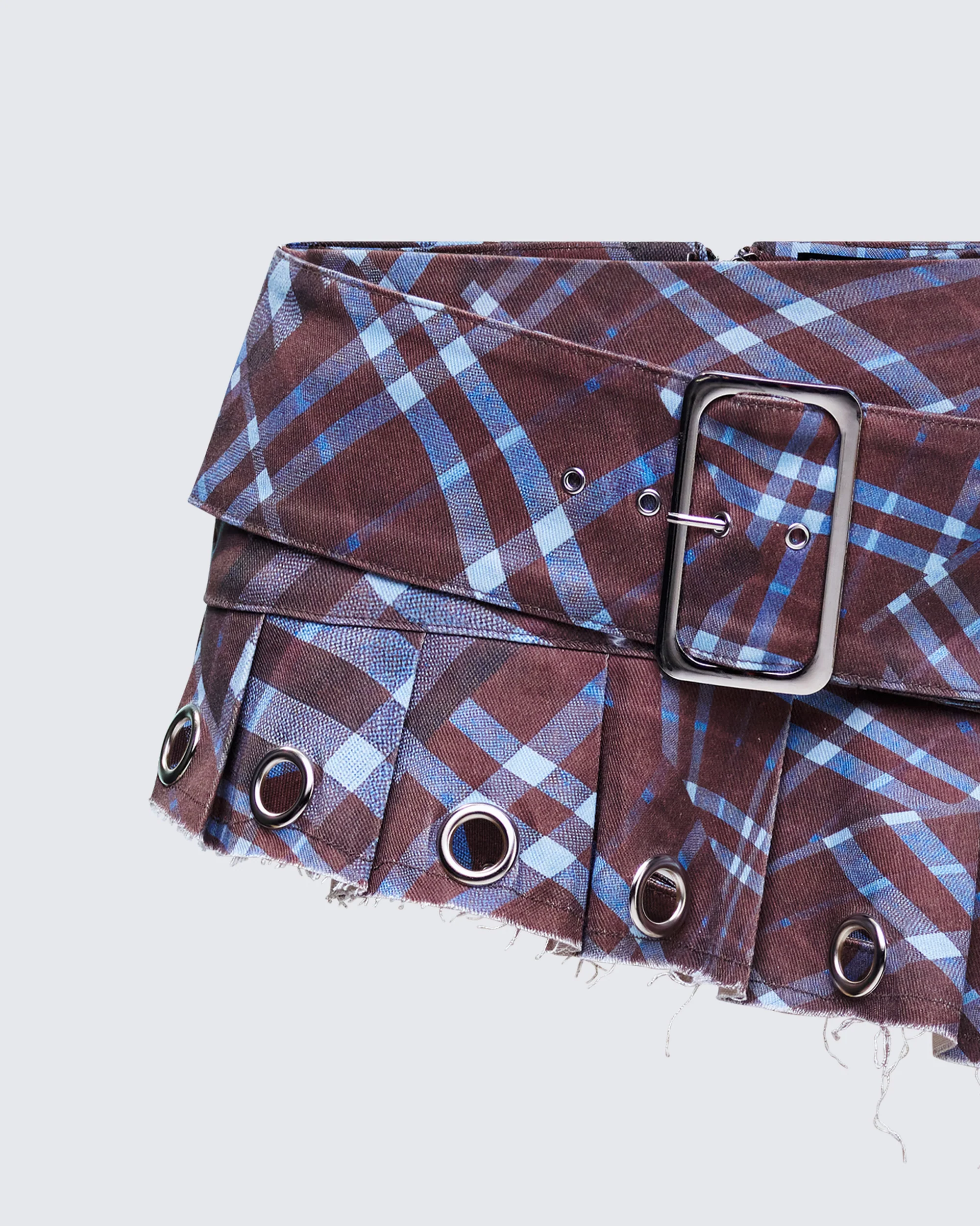 Luxa Brown Printed Denim Eyelet Mini Skirt - Image 6