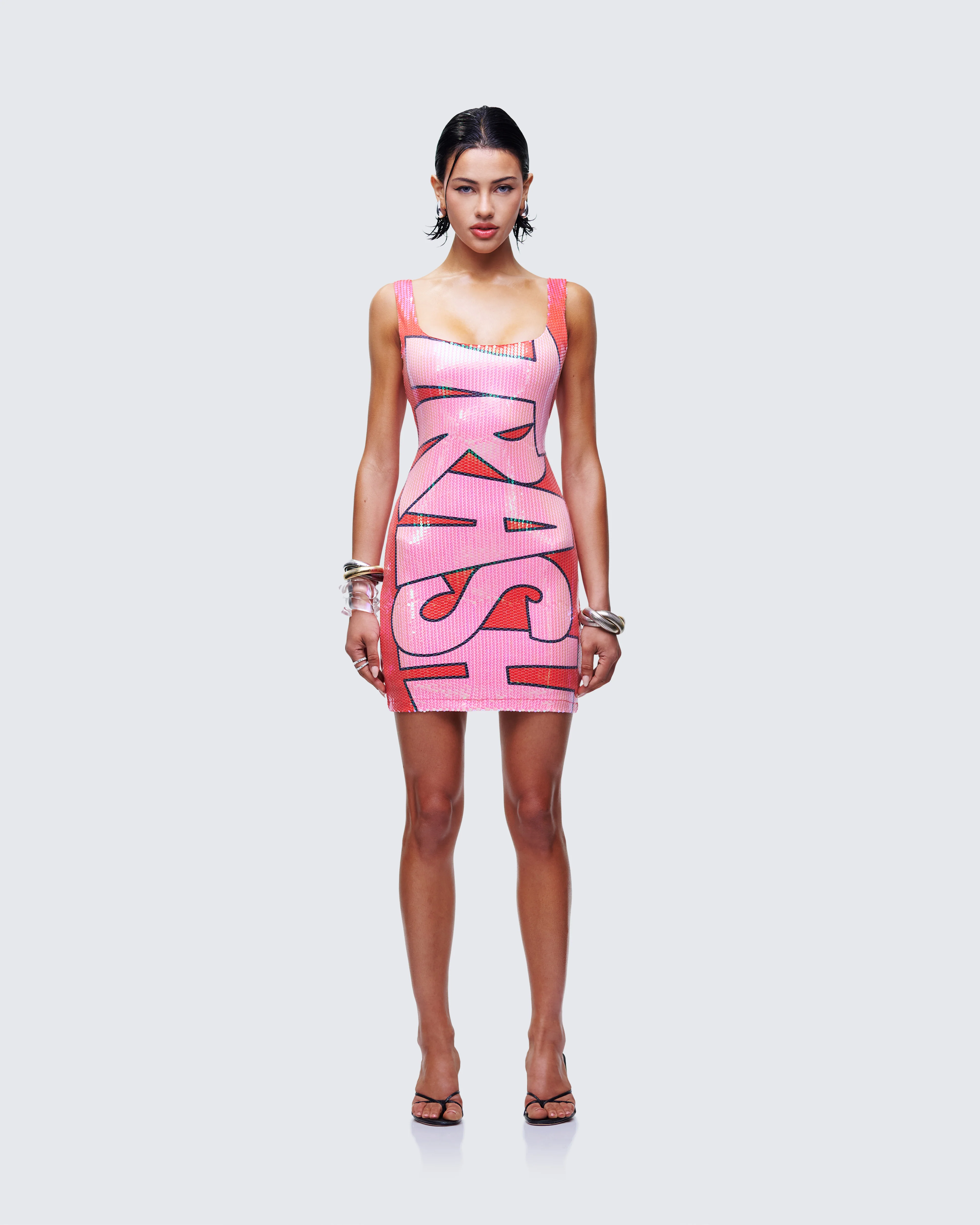 Lyla Red Sequin Slogan Mini Dress - Image 2