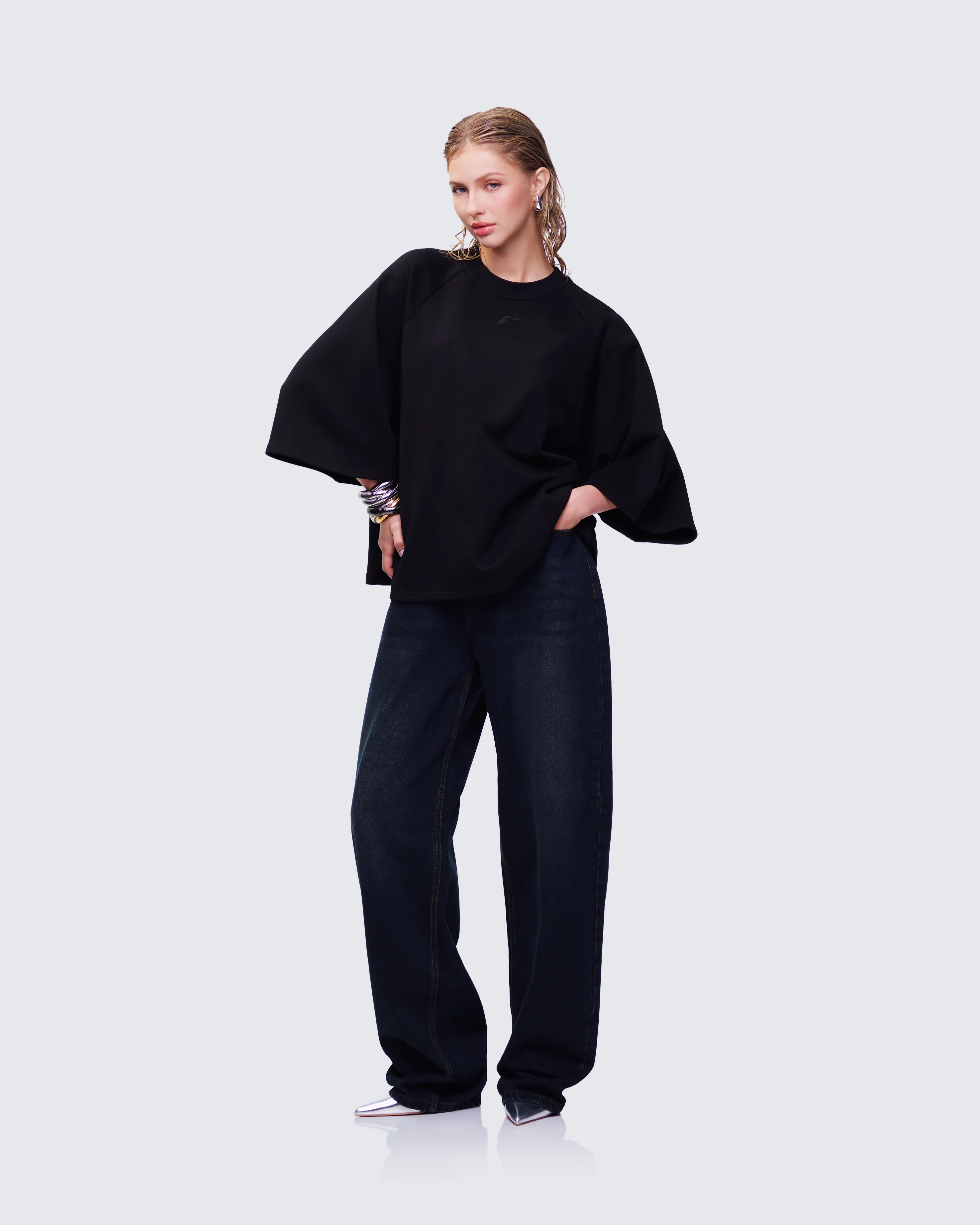 Mabelle Black Oversized Raglan Top - Image 5