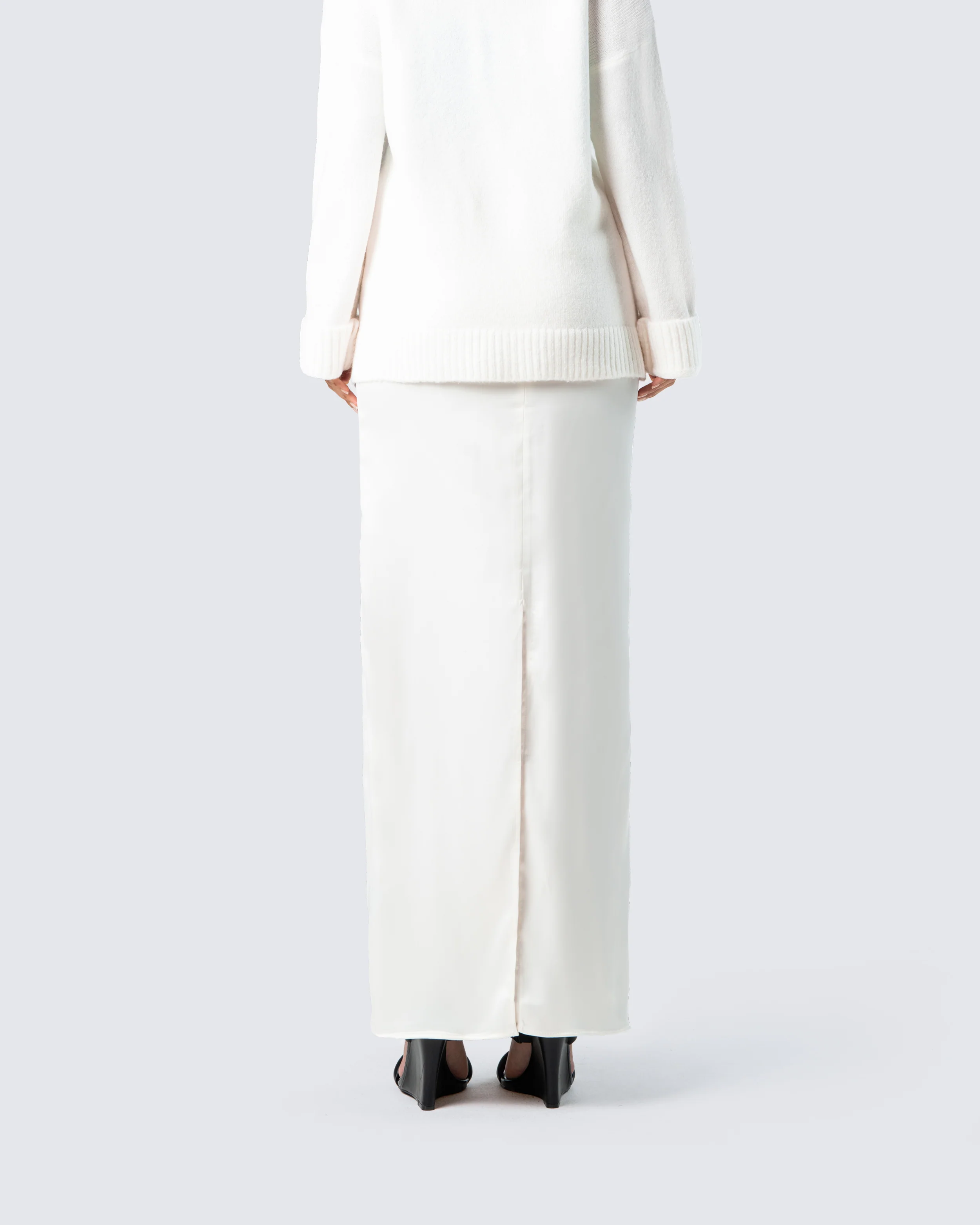 Mackenna Ivory Satin Maxi Skirt - Image 6