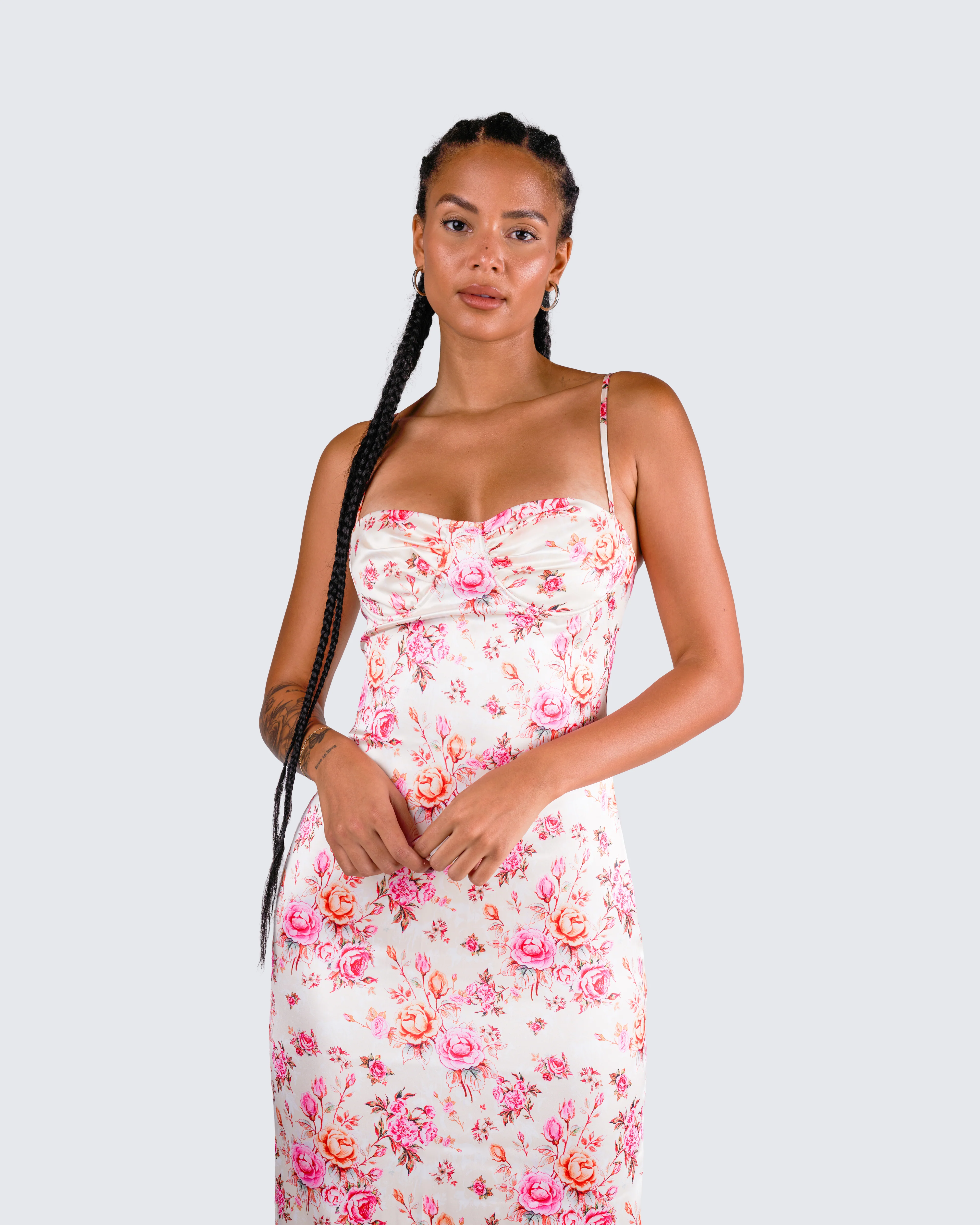 Maelle Ivory Flower Print Dress - Image 9
