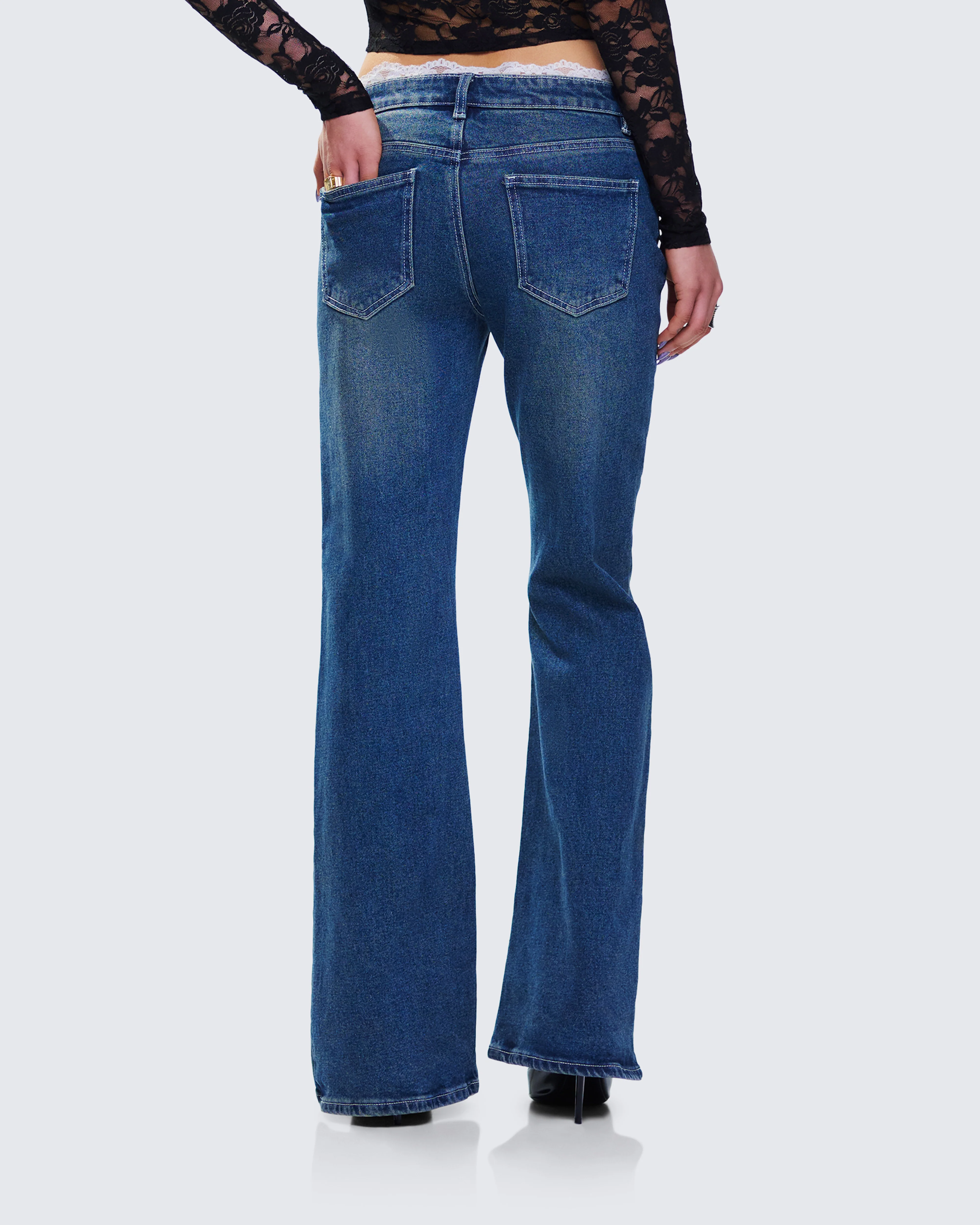 Maeva Blue Denim Lace Trim Jean - Image 4