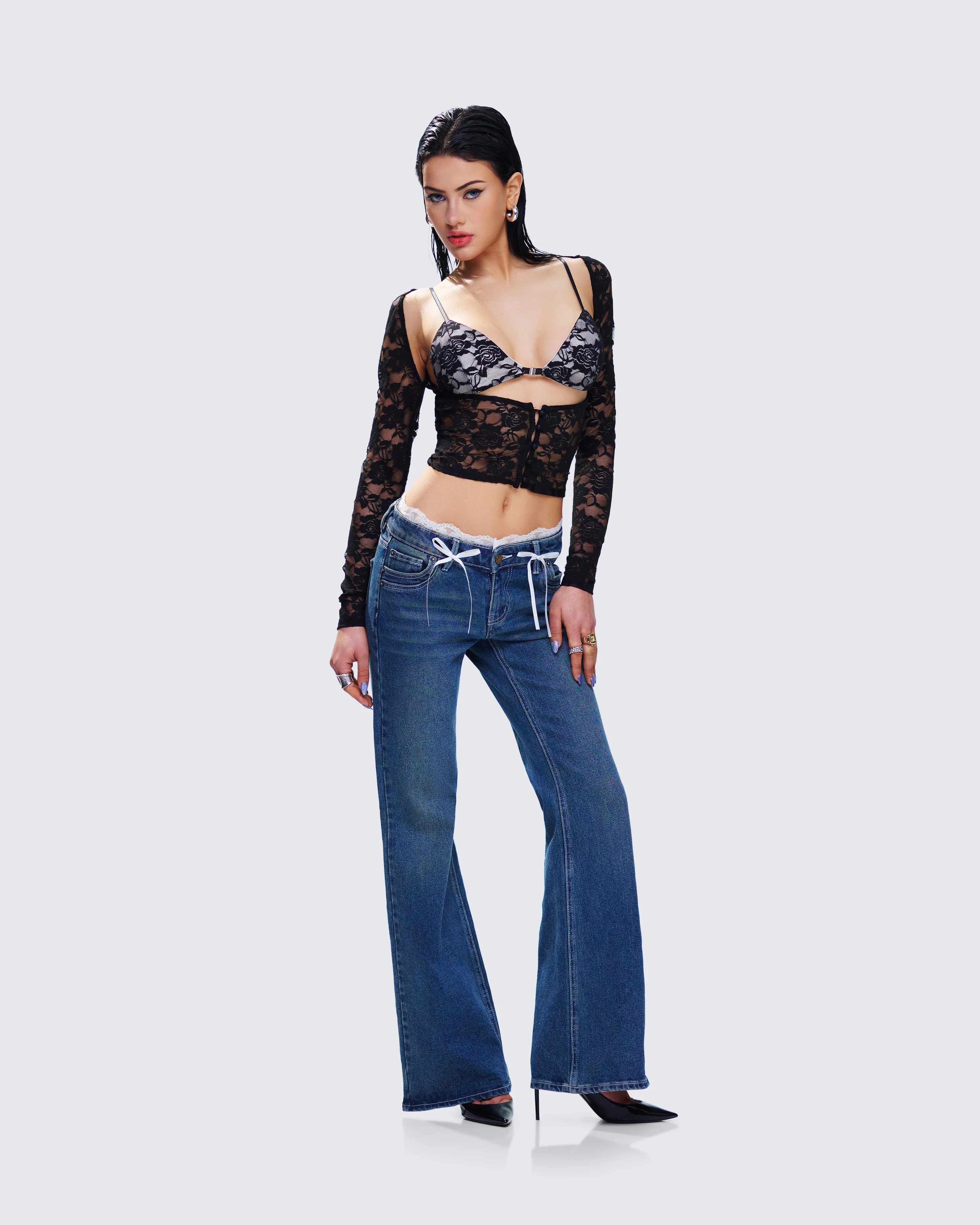 Maeva Blue Denim Lace Trim Jean - Image 5
