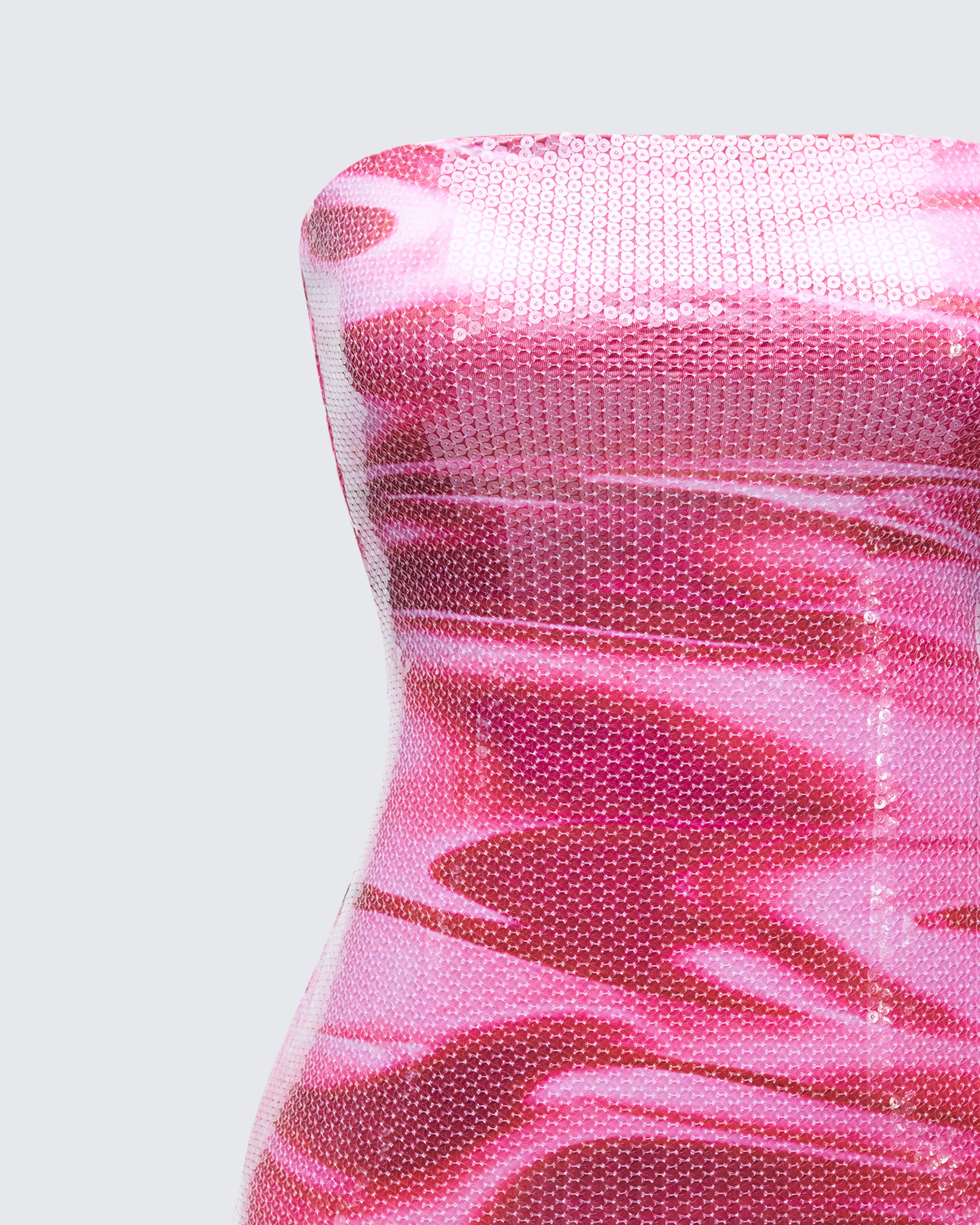 Magali Pink Printed Sequin Strapless Dress - Image 6
