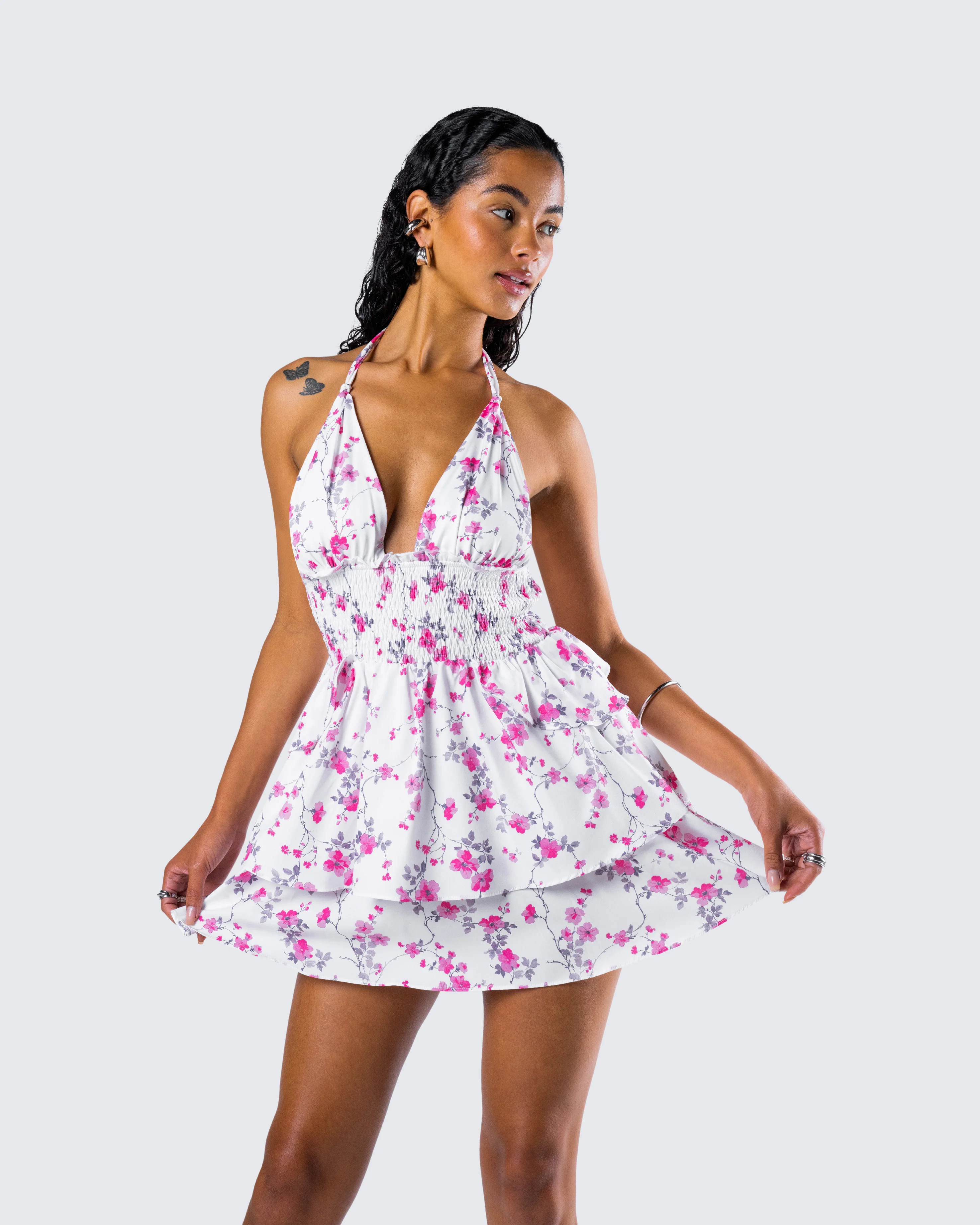 Mahin Floral Print Mini Dress - Image 9