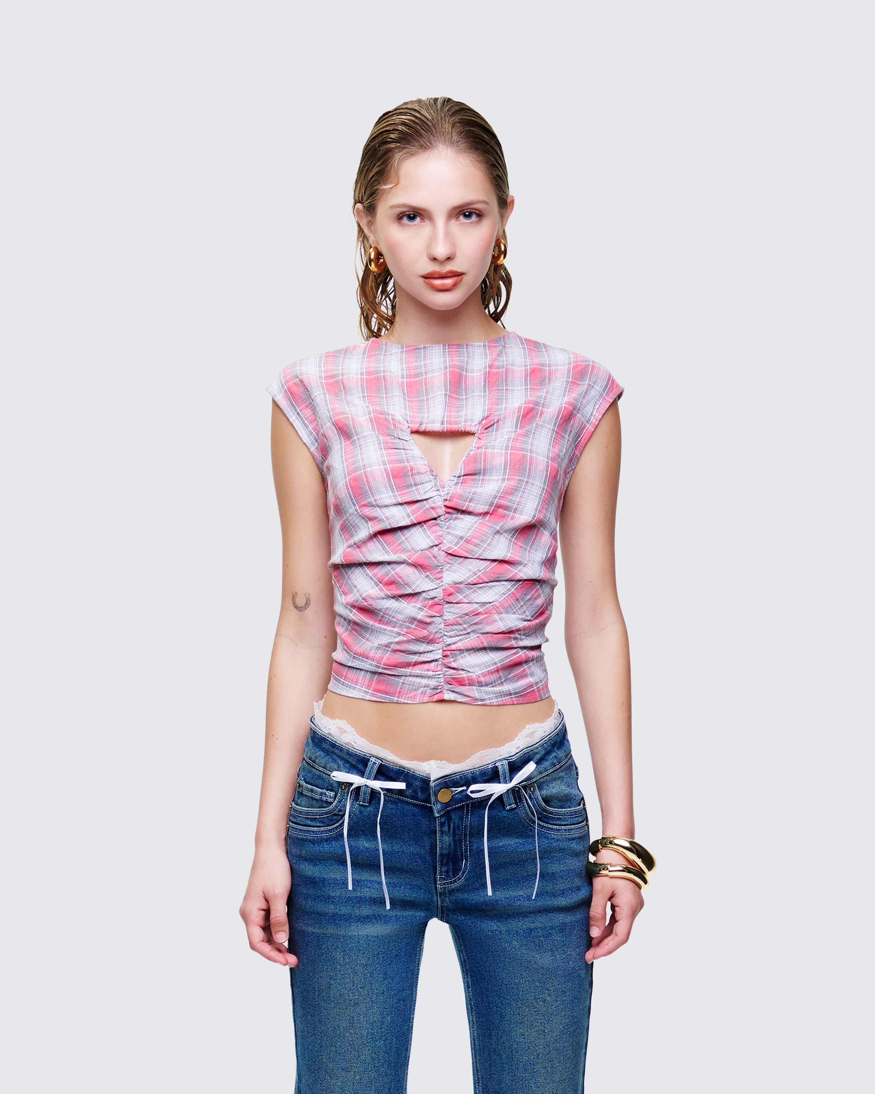 Malak Multi Check Cutout Shirt - Image 2
